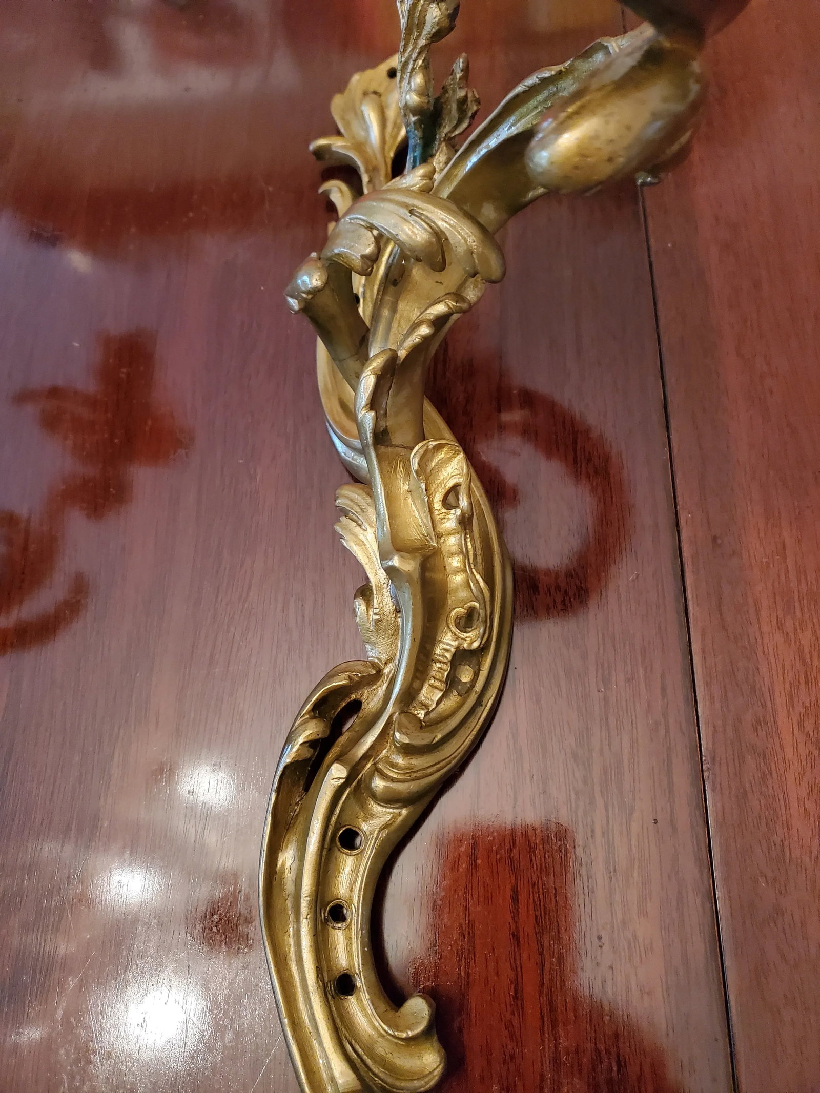 Antique French Louis XV Style Bronze Pair Sconces Ormolu Gilt - a Pair - 4