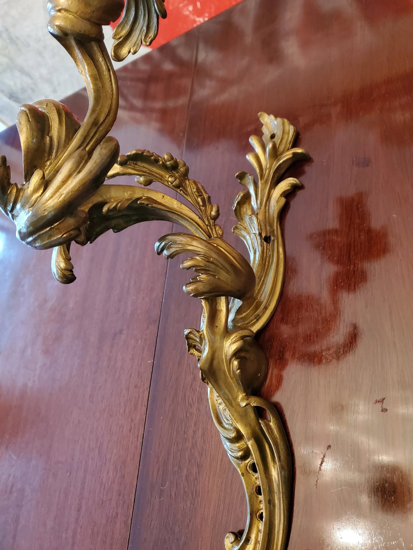 Antique French Louis XV Style Bronze Pair Sconces Ormolu Gilt - a Pair - 5