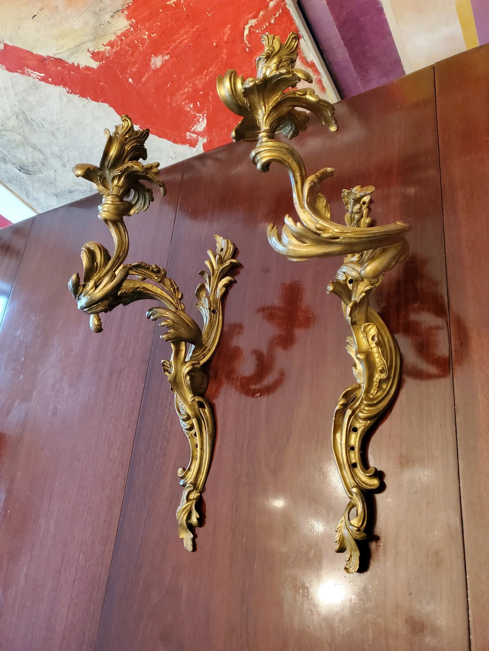 Antique French Louis XV Style Bronze Pair Sconces Ormolu Gilt - a Pair - 6
