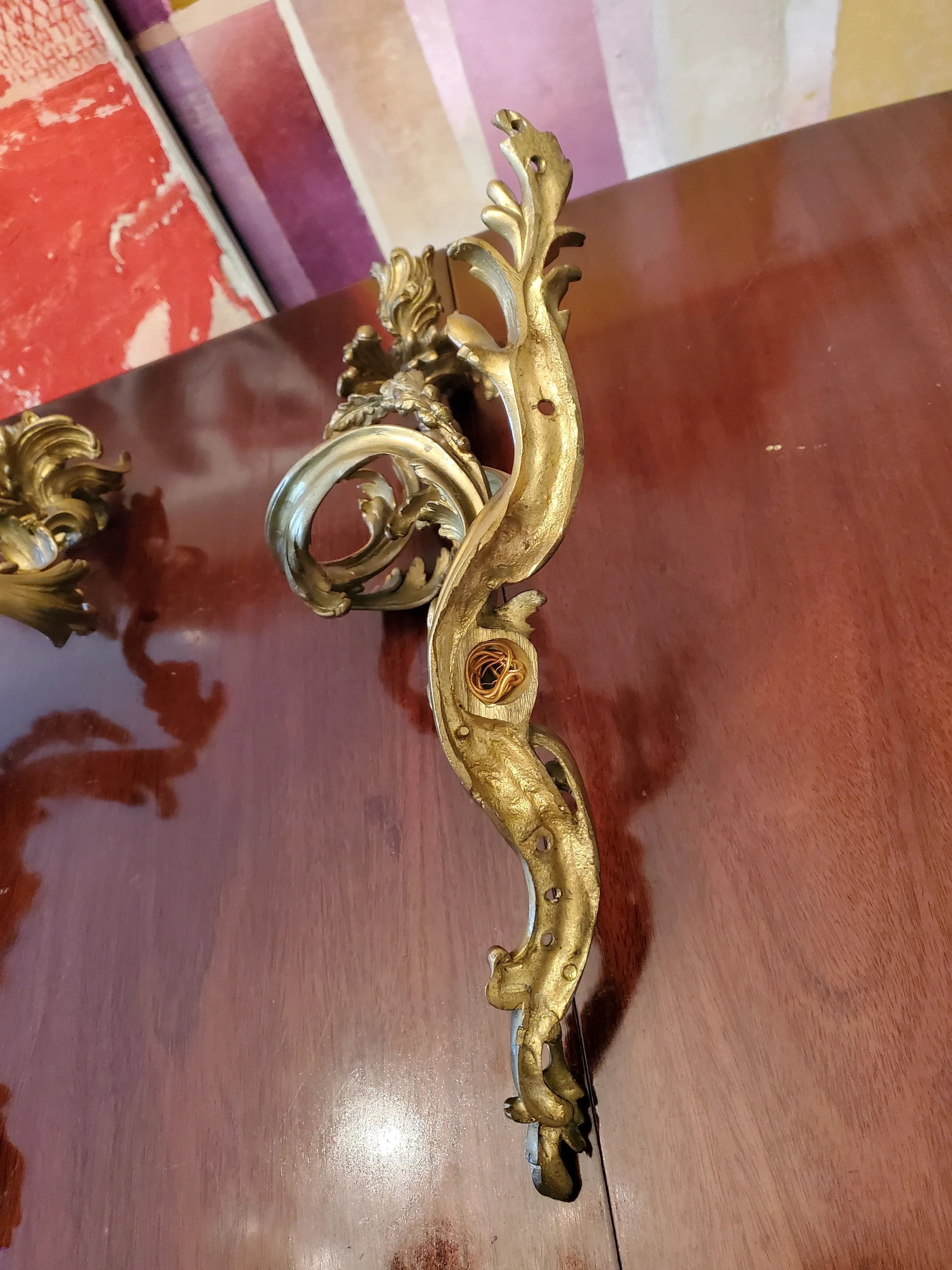 Antique French Louis XV Style Bronze Pair Sconces Ormolu Gilt - a Pair - 7