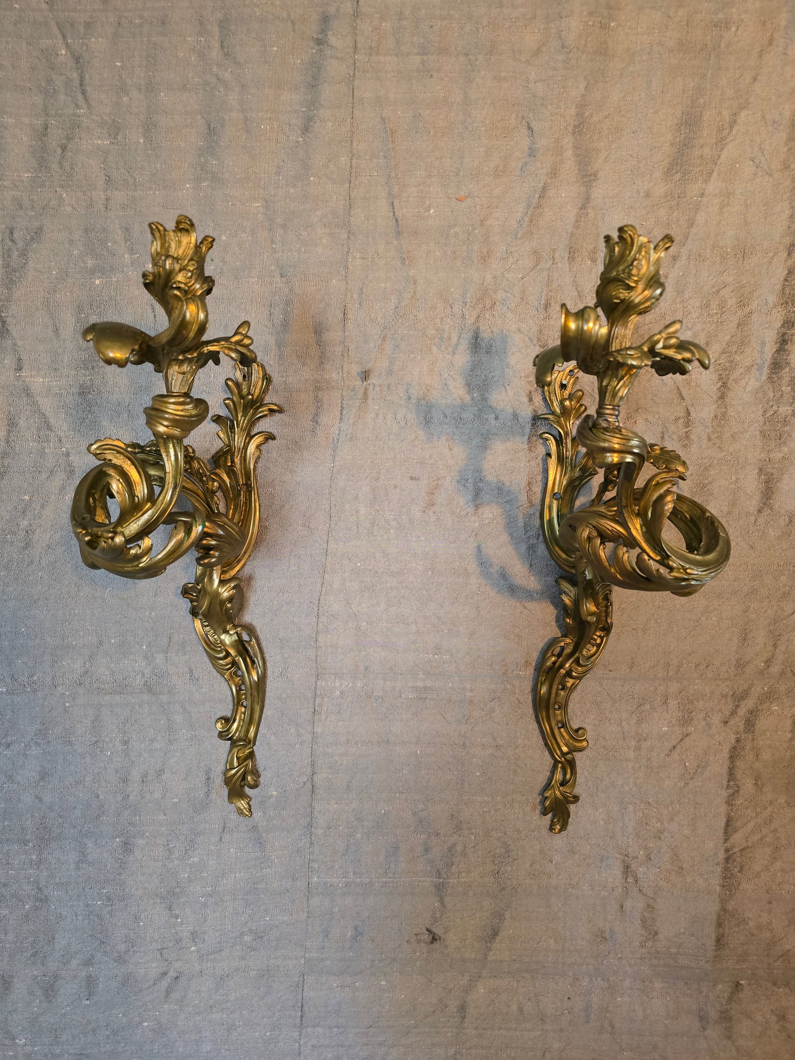 Antique French Louis XV Style Bronze Pair Sconces Ormolu Gilt - a Pair - 9