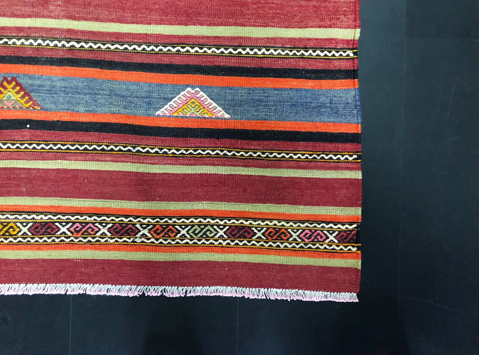 1960s Vintage Striped Turkish Handmade Wool Kilim Rug - 6'1'' * 9'8'' - 10