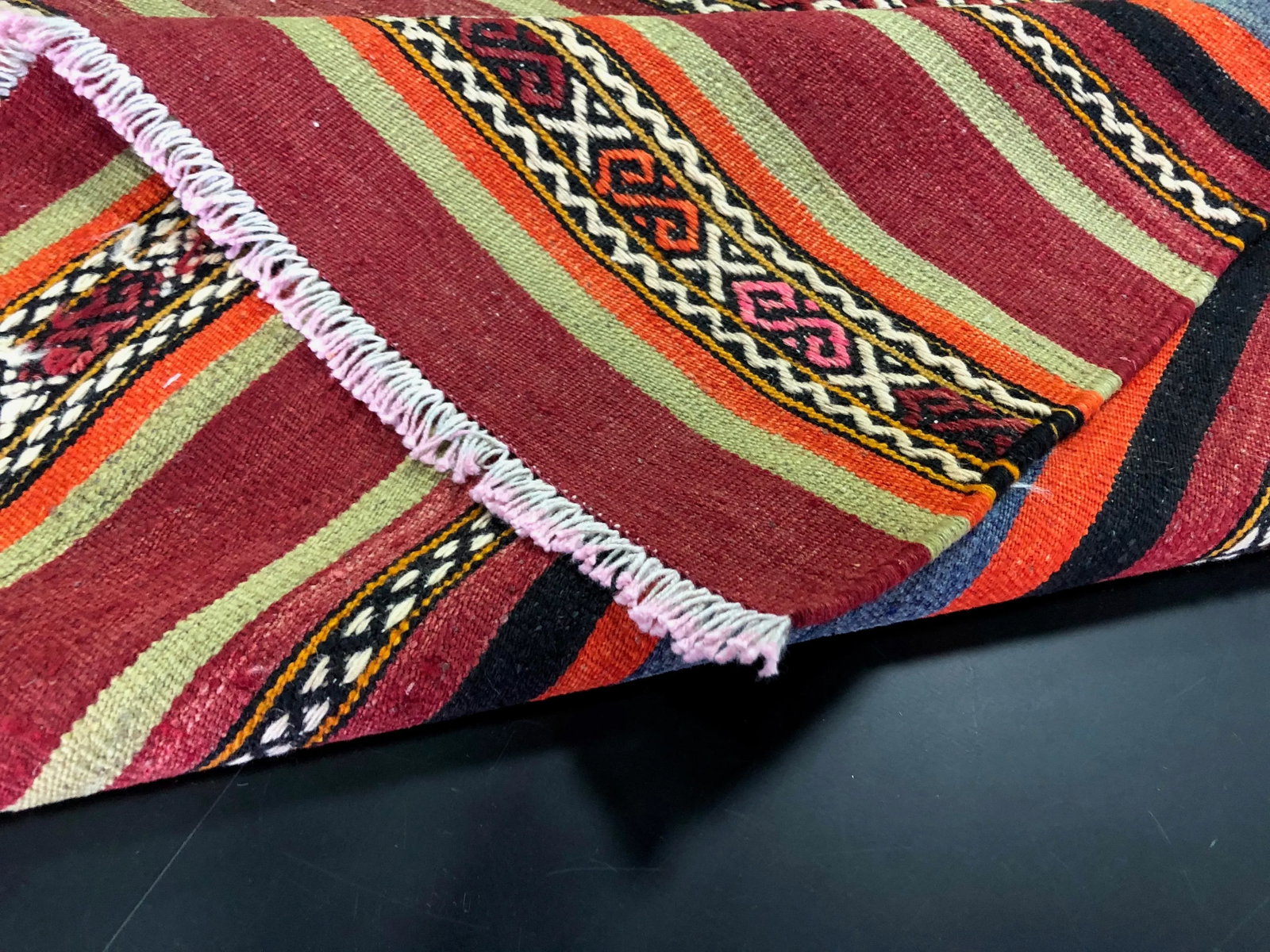 1960s Vintage Striped Turkish Handmade Wool Kilim Rug - 6'1'' * 9'8'' - 4
