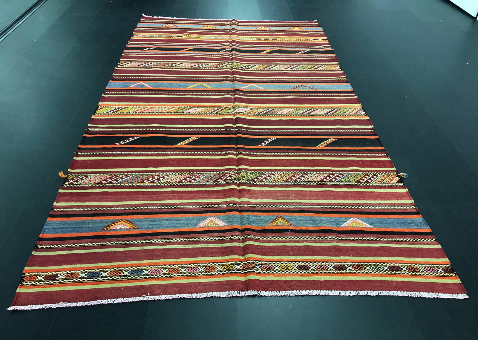 1960s Vintage Striped Turkish Handmade Wool Kilim Rug - 6'1'' * 9'8'' - 5
