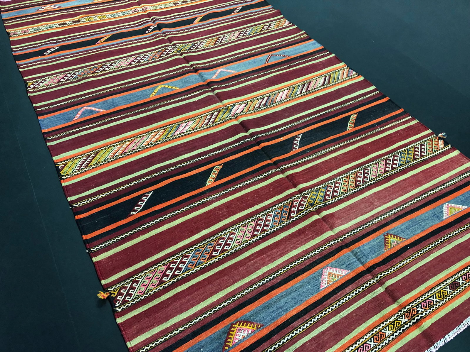 1960s Vintage Striped Turkish Handmade Wool Kilim Rug - 6'1'' * 9'8'' - 6