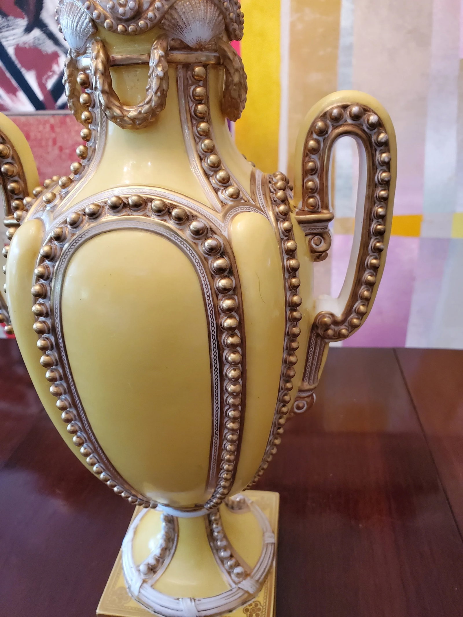 Antique Sevres Style Yellow Porcelain Sea Shell Urn - 2