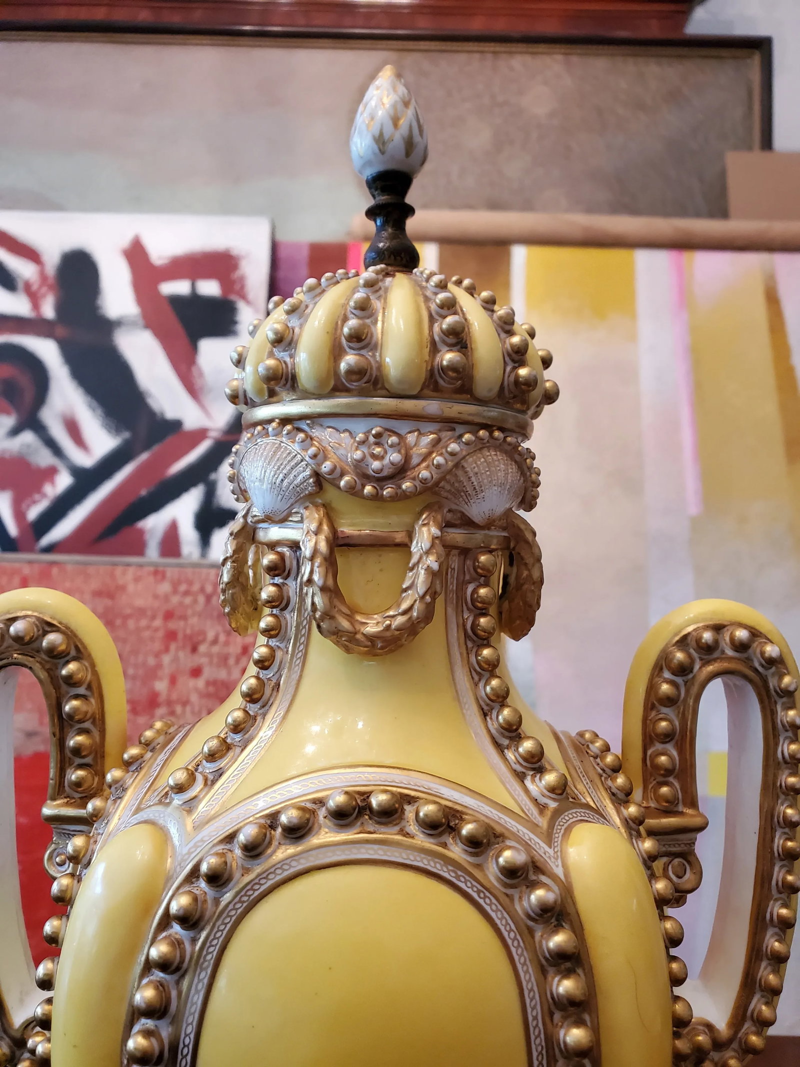 Antique Sevres Style Yellow Porcelain Sea Shell Urn - 3