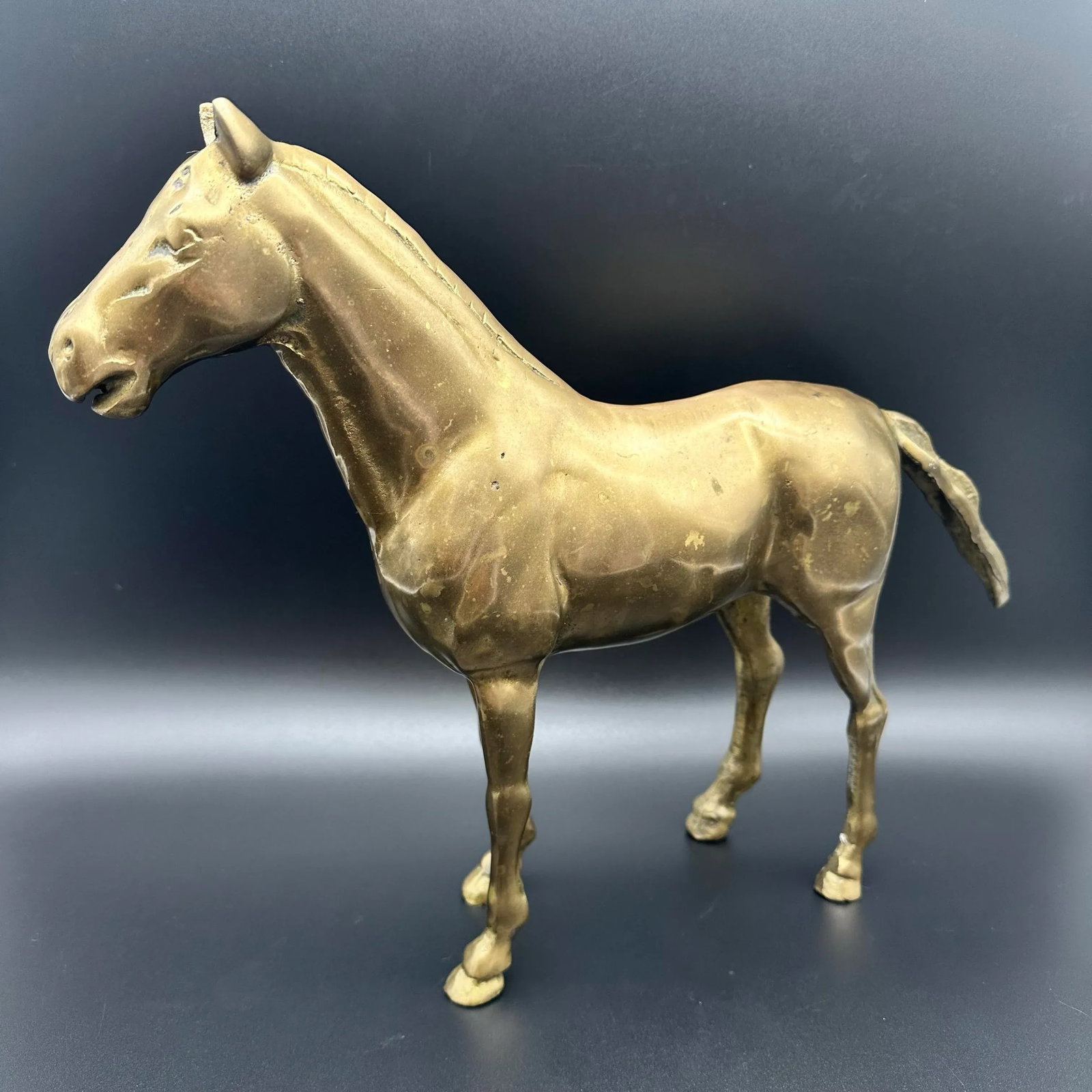 Vintage Patinated Horse Brass Statue - 5