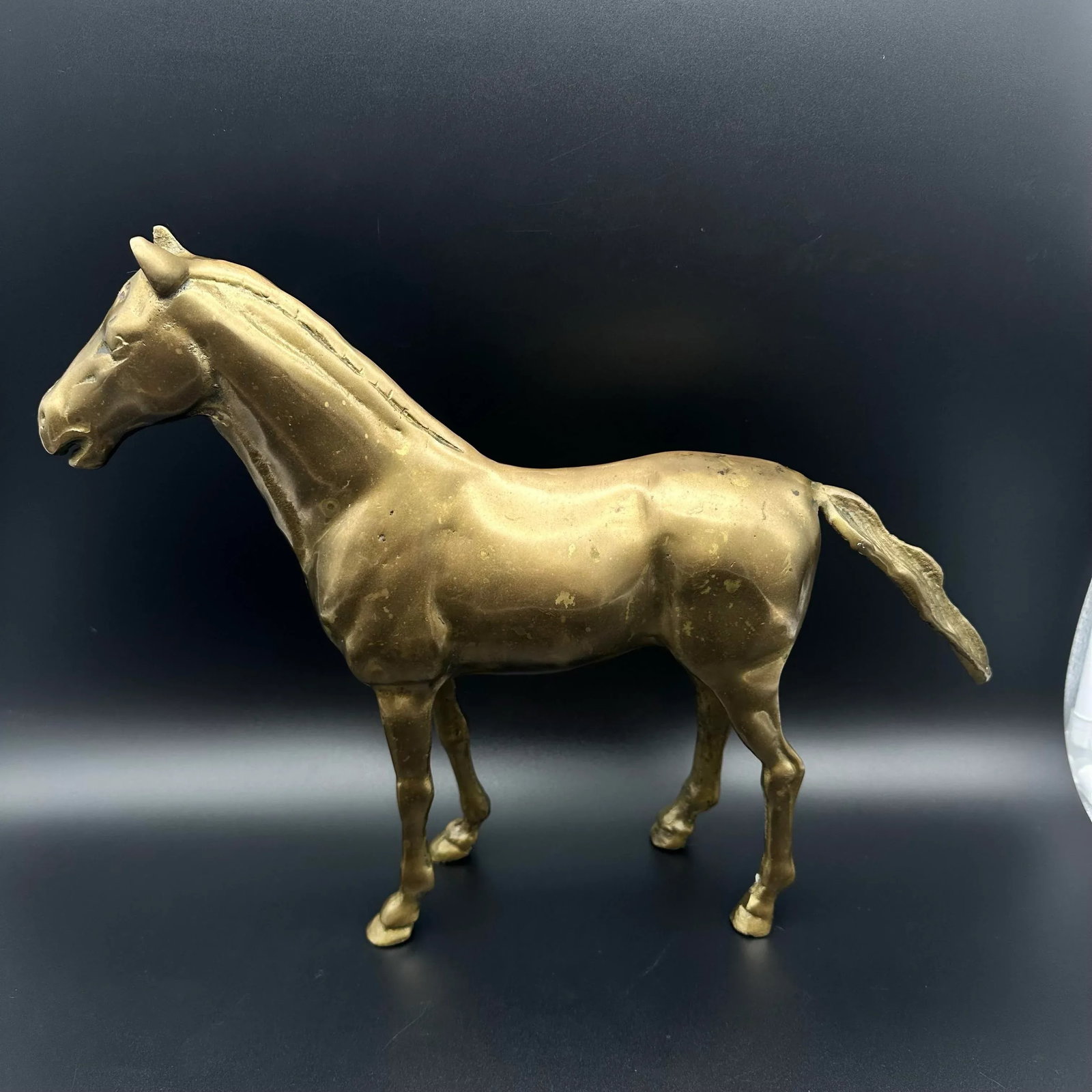 Vintage Patinated Horse Brass Statue - 6