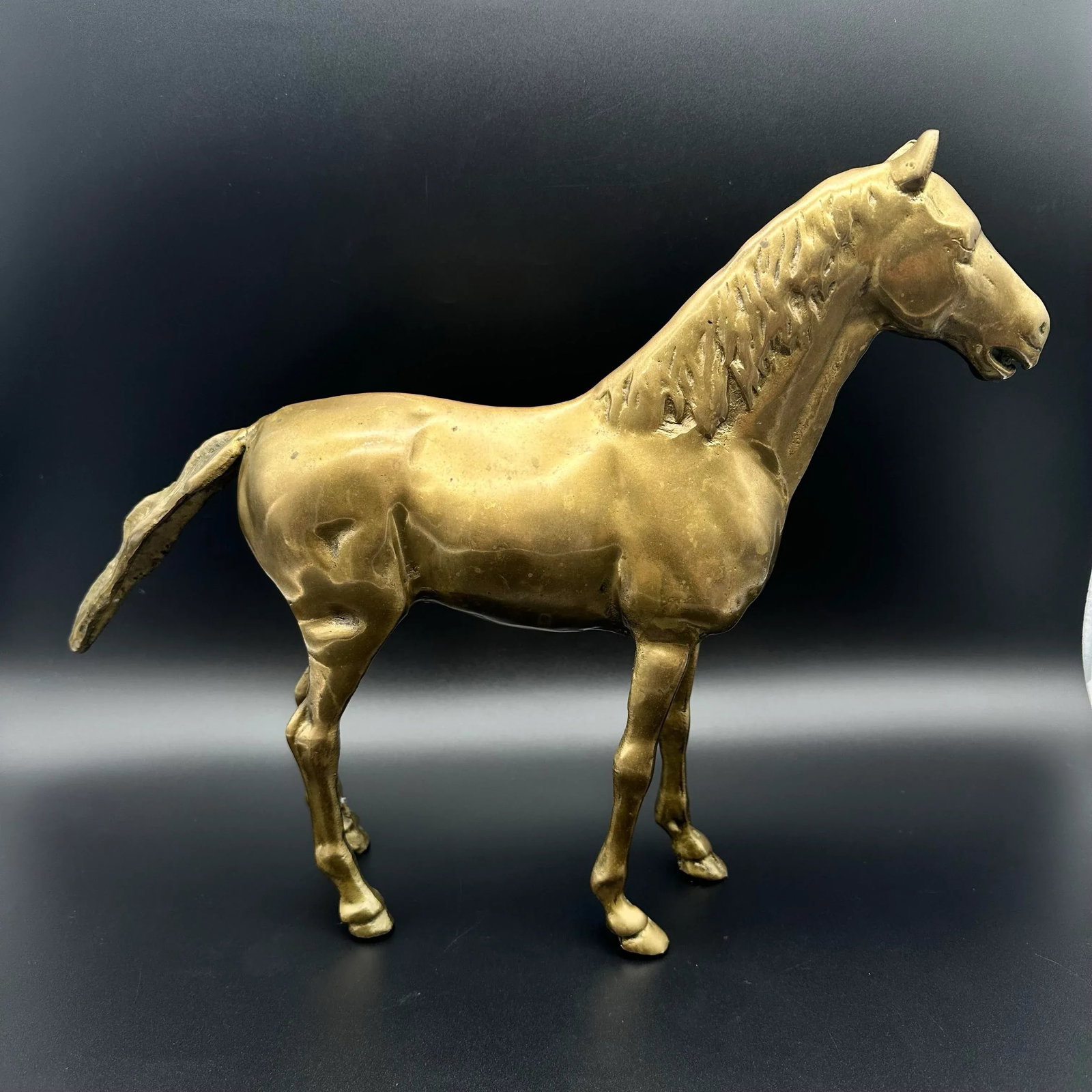 Vintage Patinated Horse Brass Statue - 8