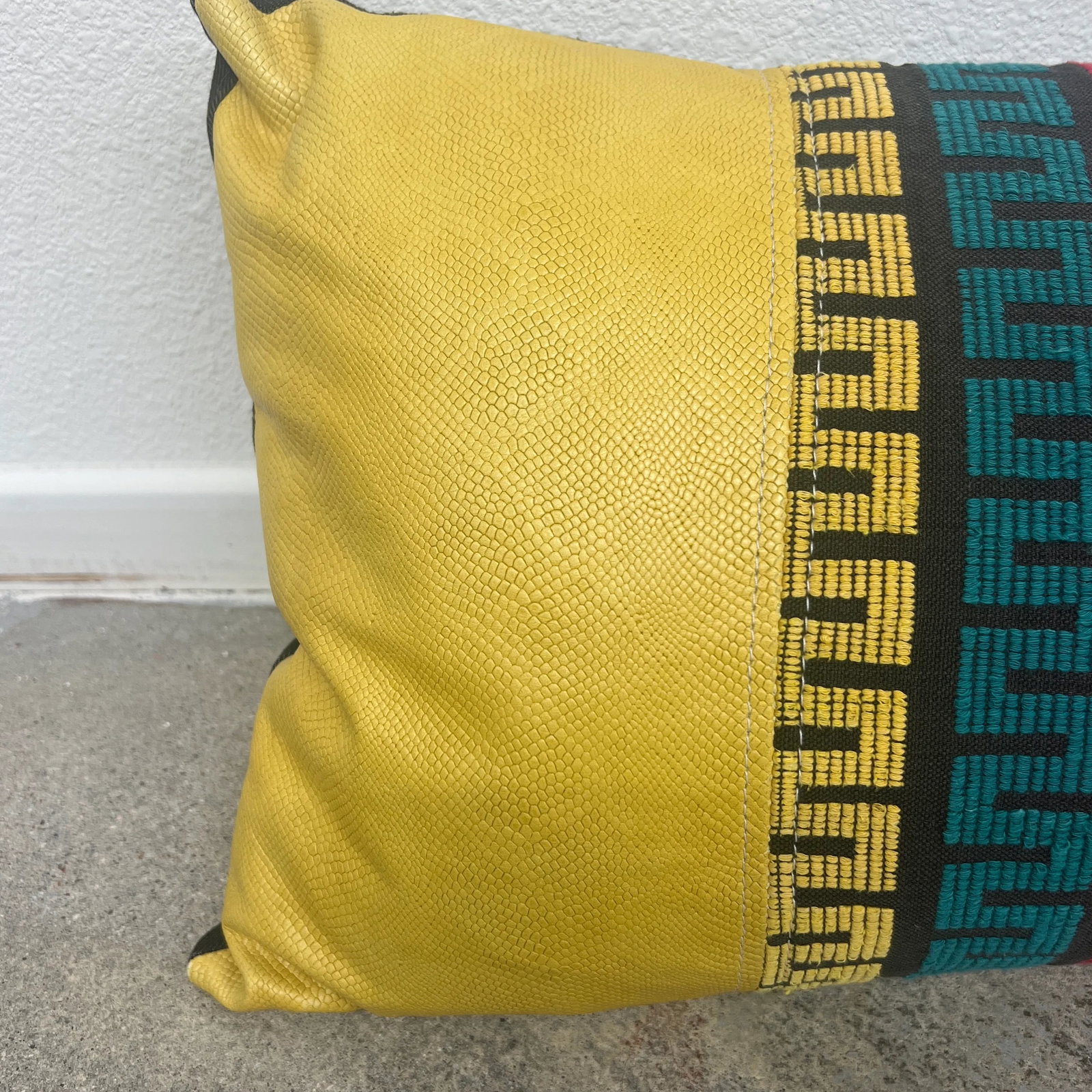 Vintage Peruvian Pillow With Yellow Snakeskin Leather - 4