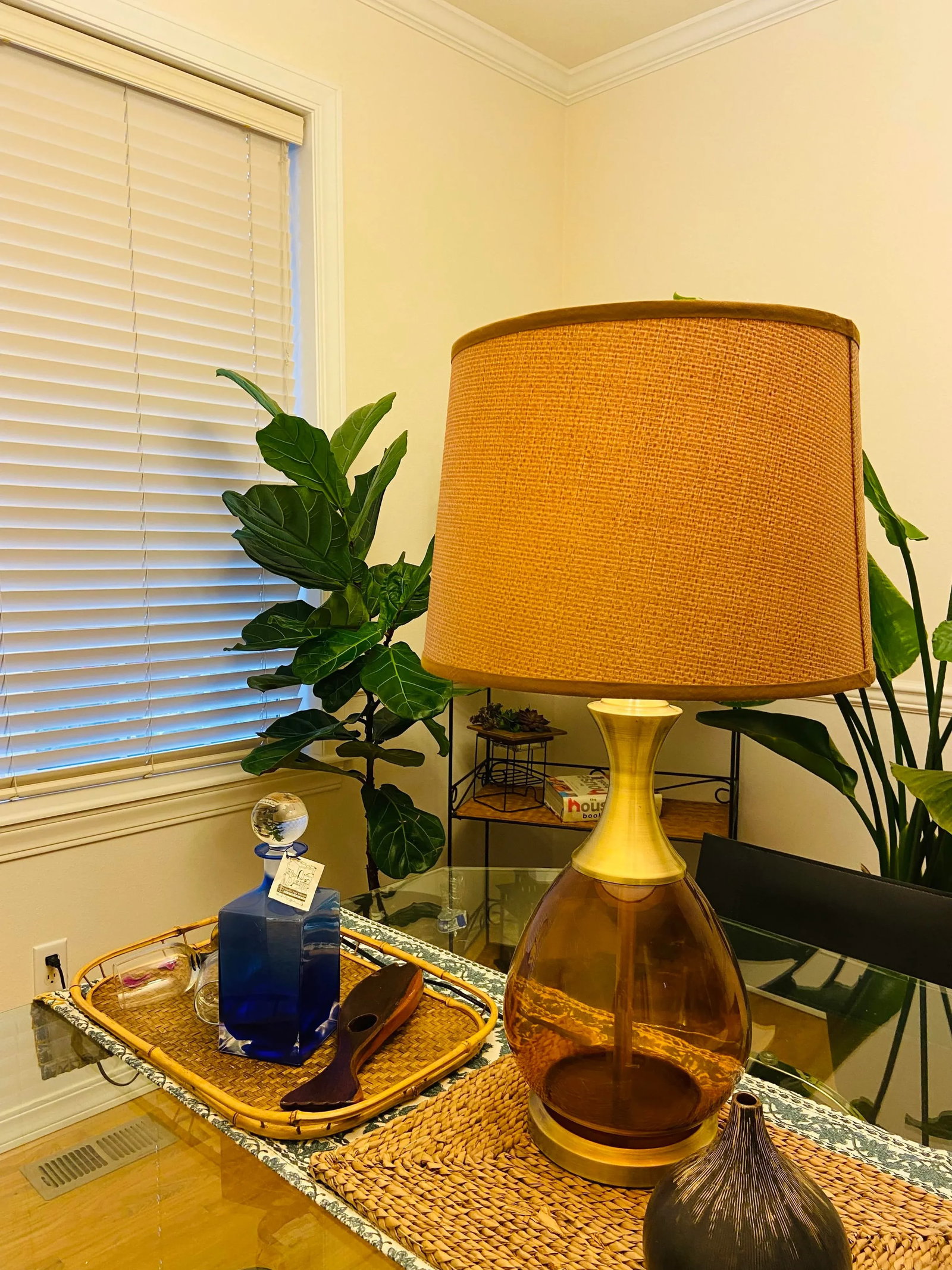 Vintage Amber Glass Lamp - 2