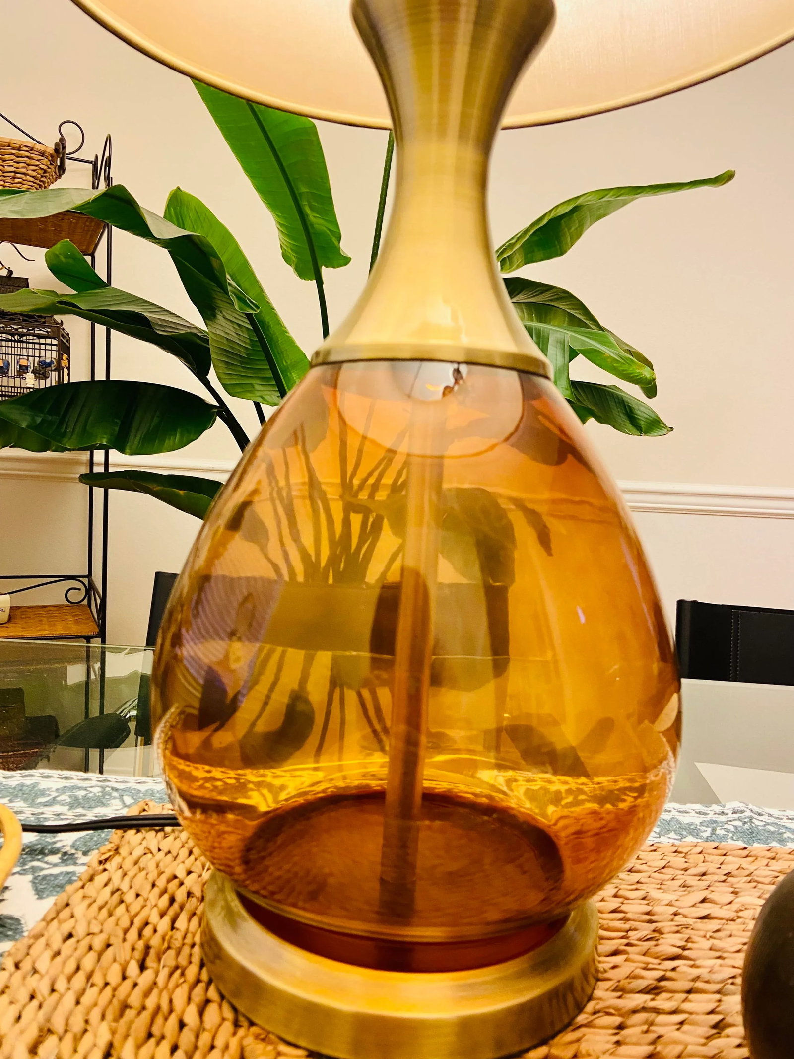 Vintage Amber Glass Lamp - 3