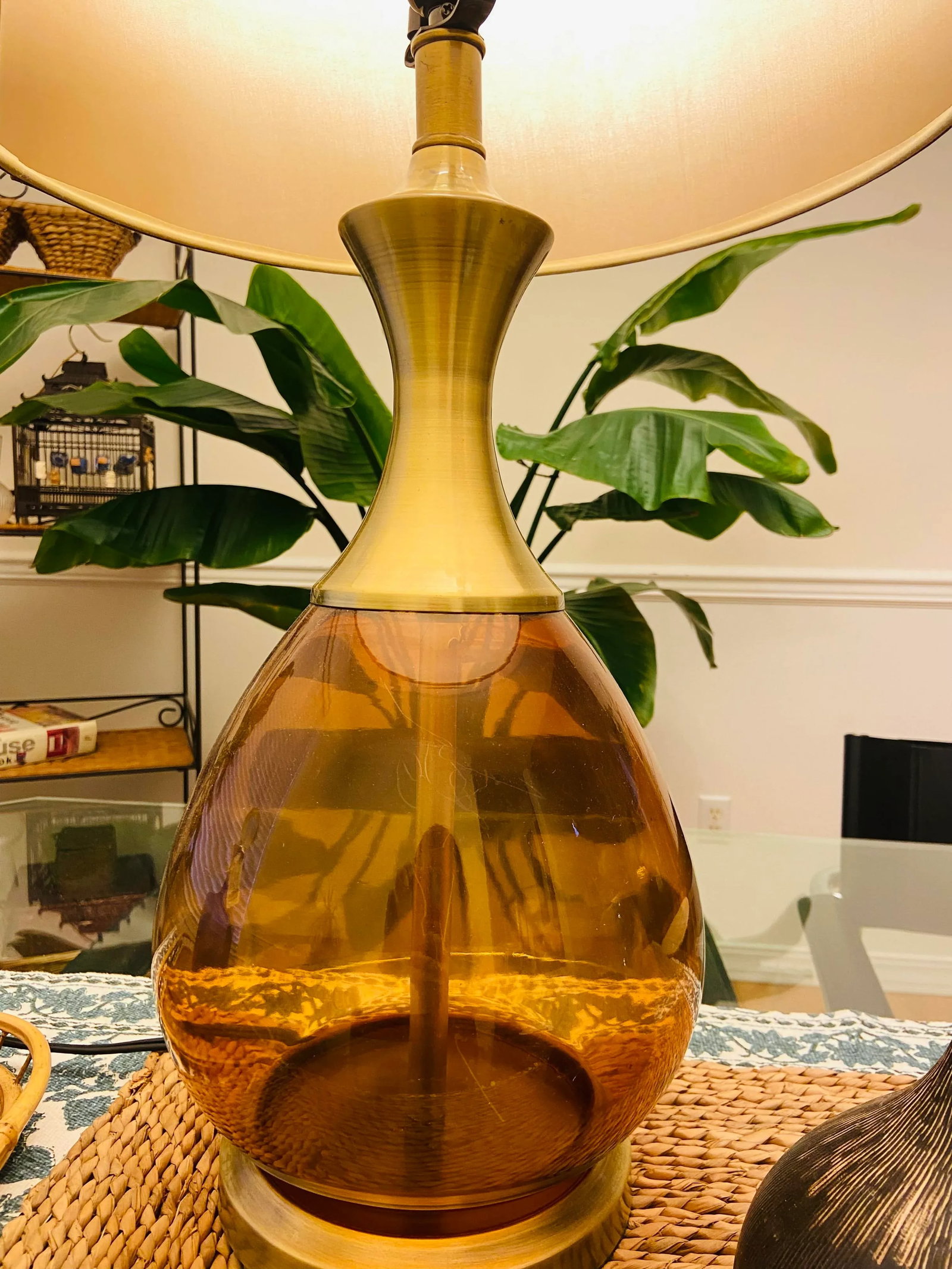 Vintage Amber Glass Lamp - 4