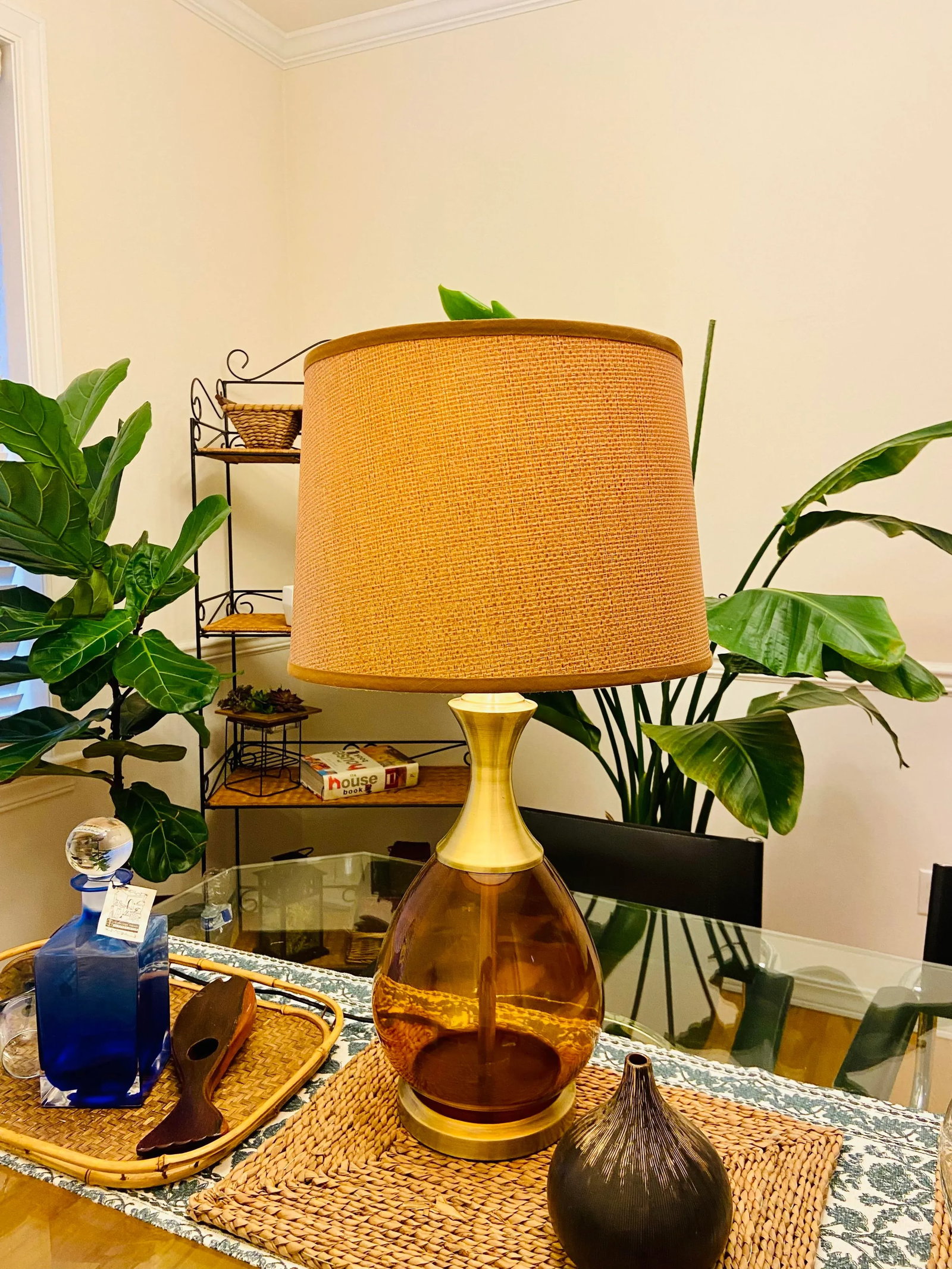 Vintage Amber Glass Lamp - 8