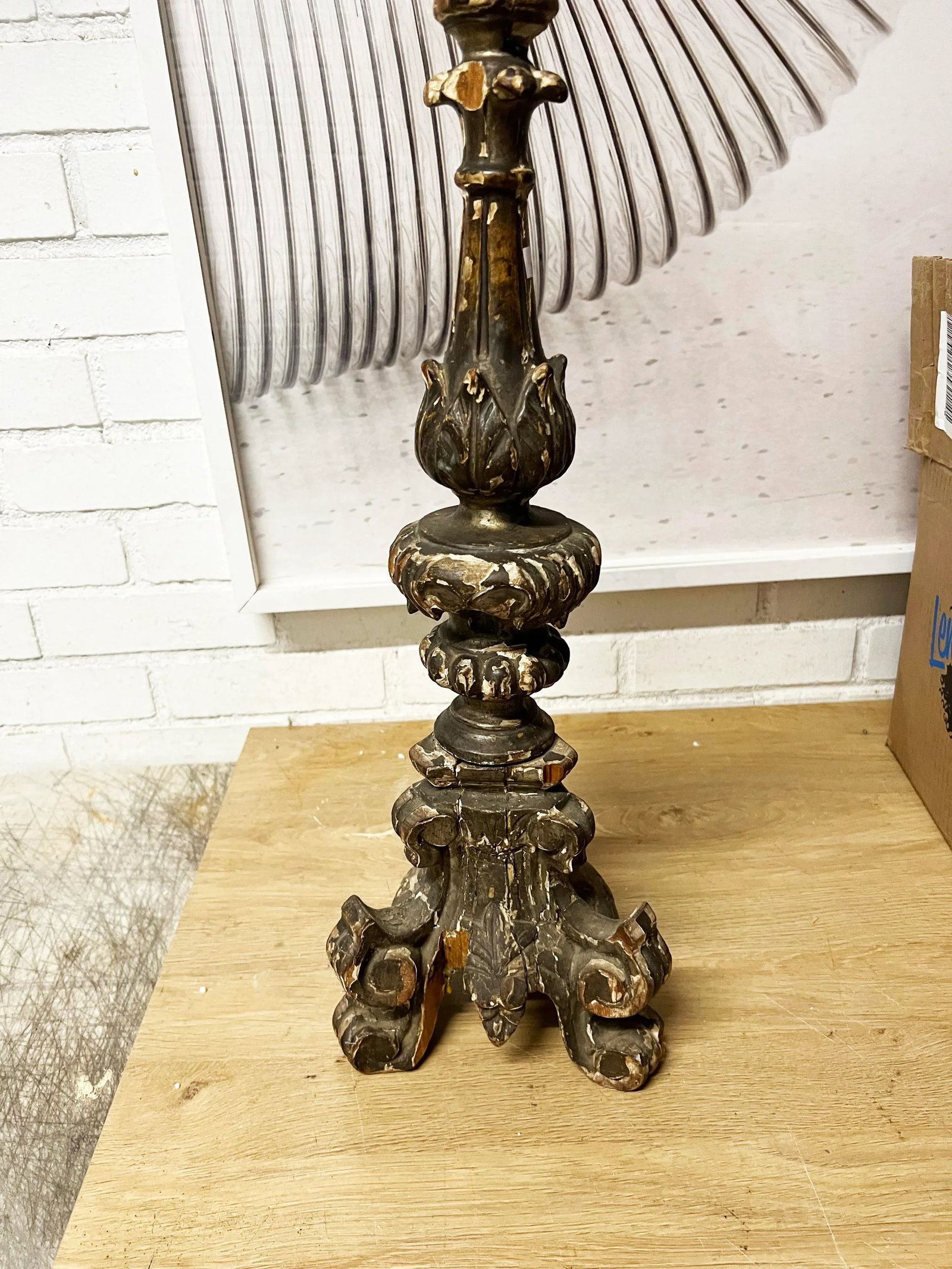 Antique Baroque Wooden Candle Holder - 11