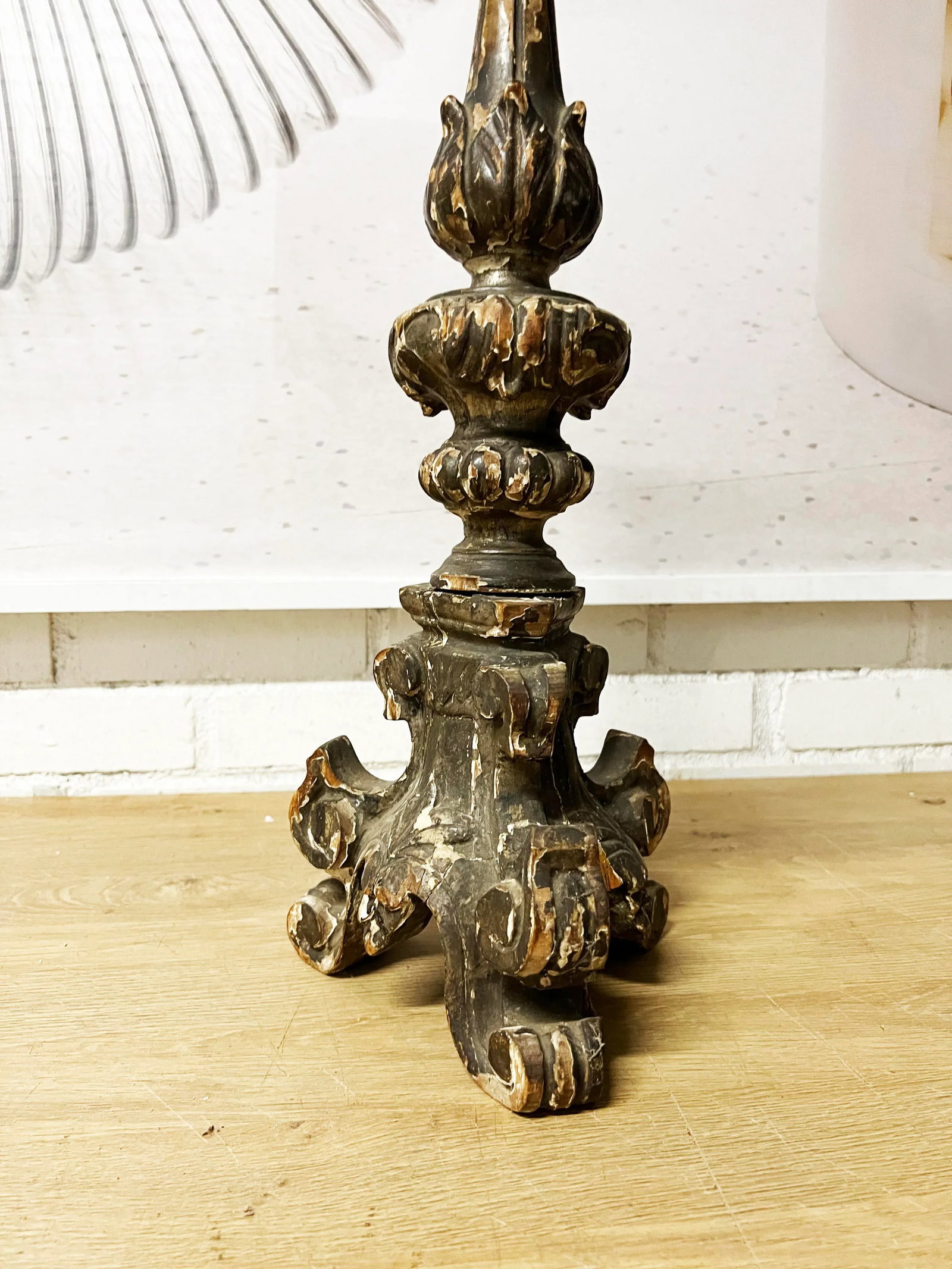 Antique Baroque Wooden Candle Holder - 12