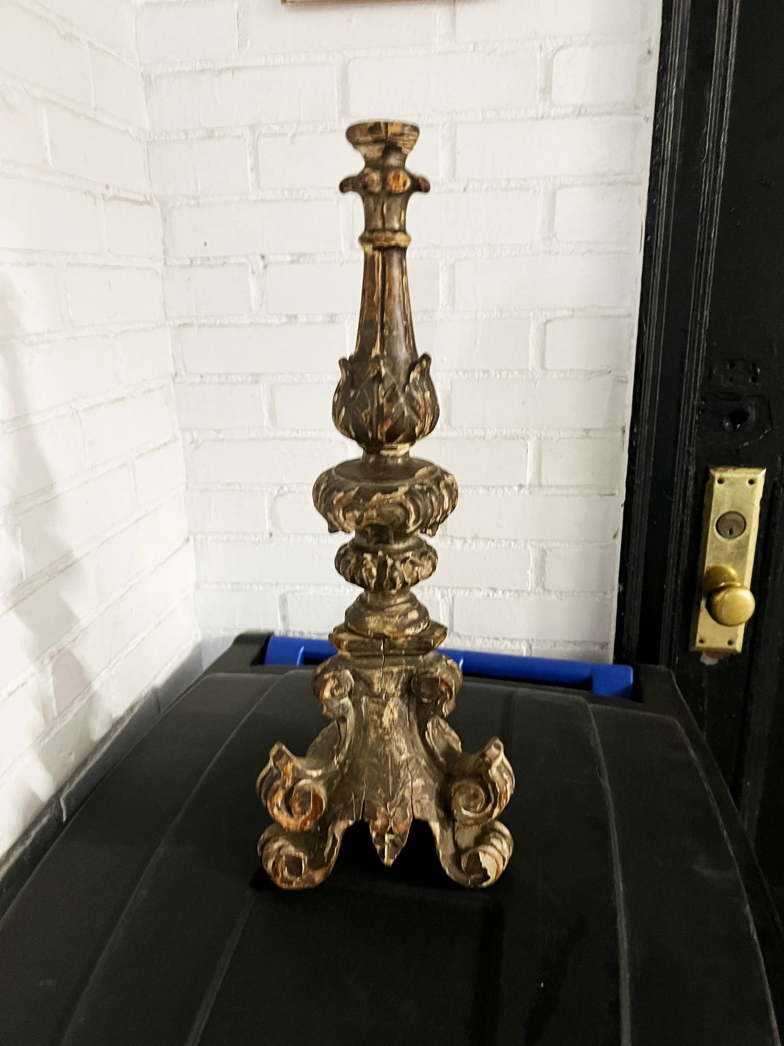 Antique Baroque Wooden Candle Holder - 2