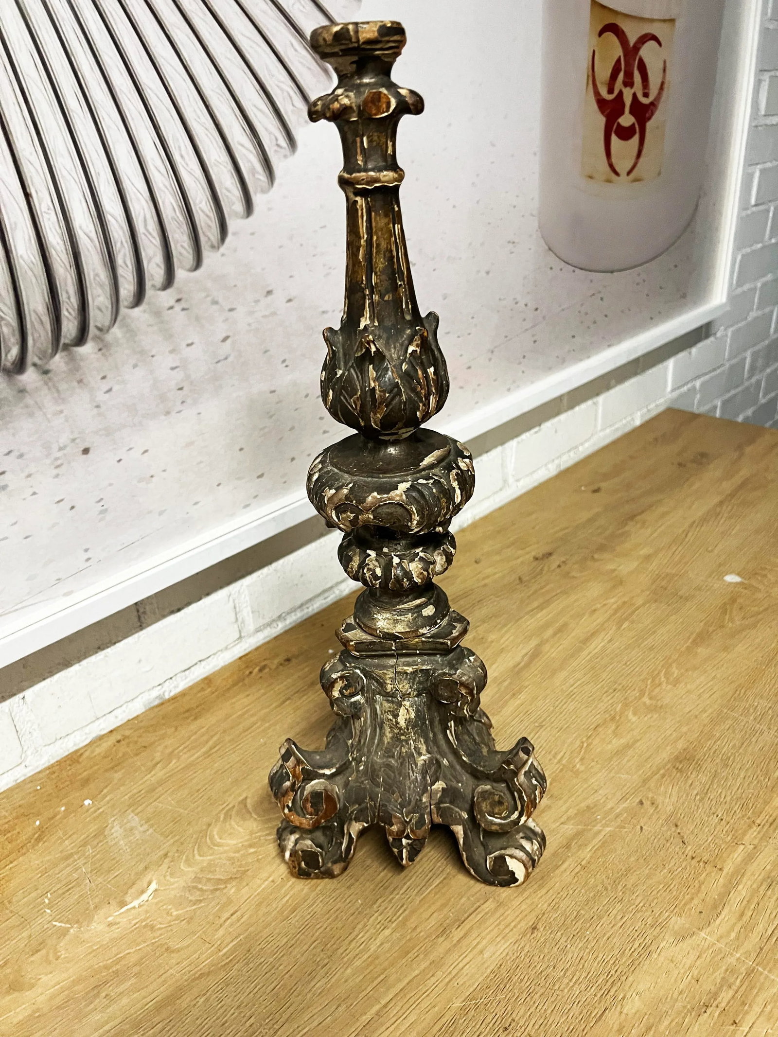 Antique Baroque Wooden Candle Holder - 3