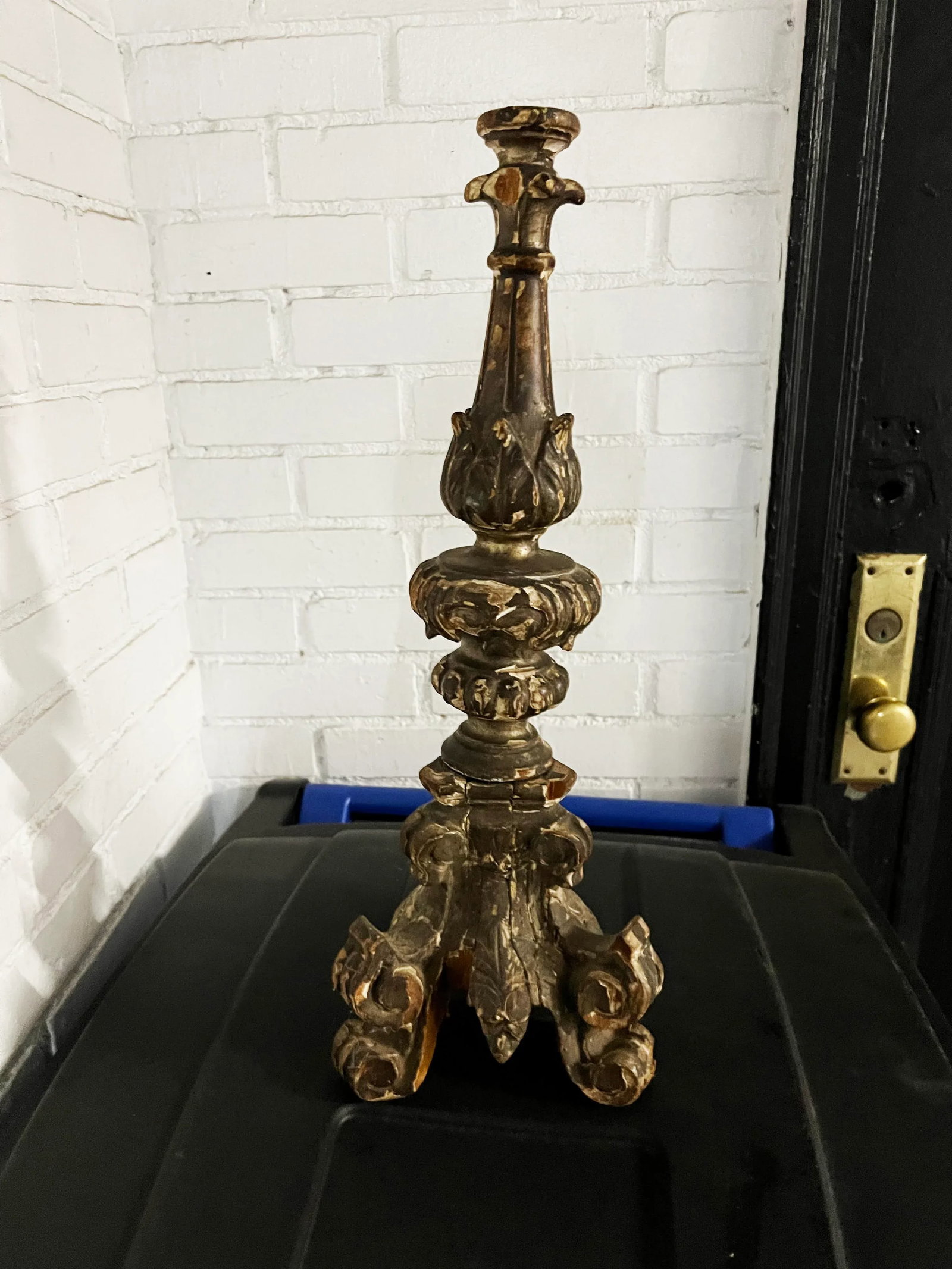 Antique Baroque Wooden Candle Holder - 4