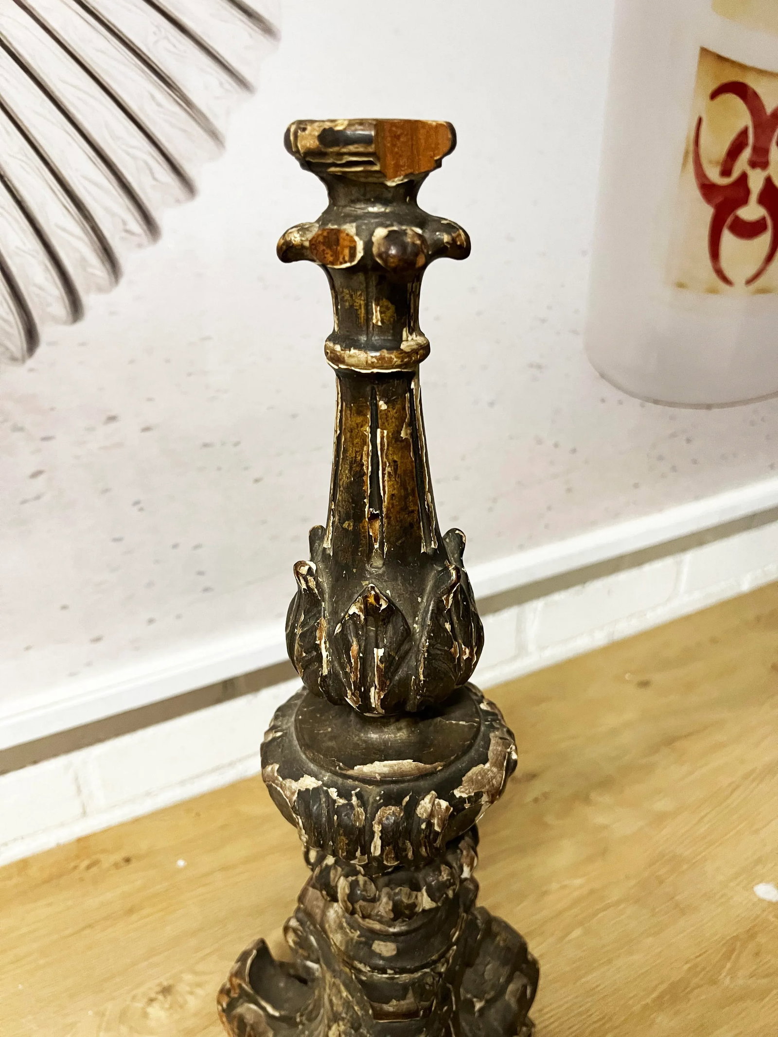 Antique Baroque Wooden Candle Holder - 5
