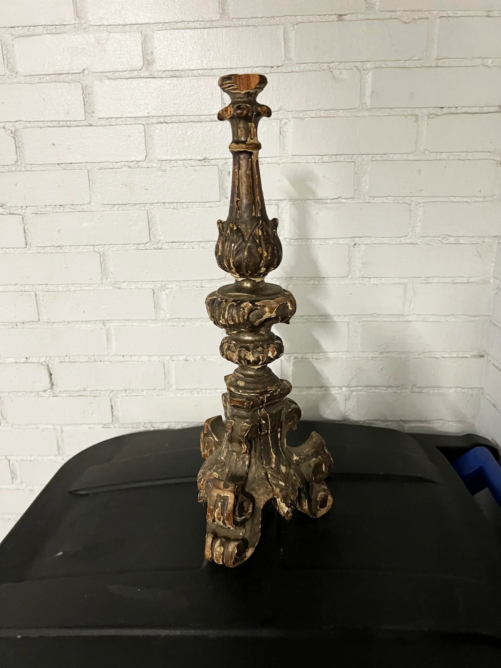 Antique Baroque Wooden Candle Holder - 6