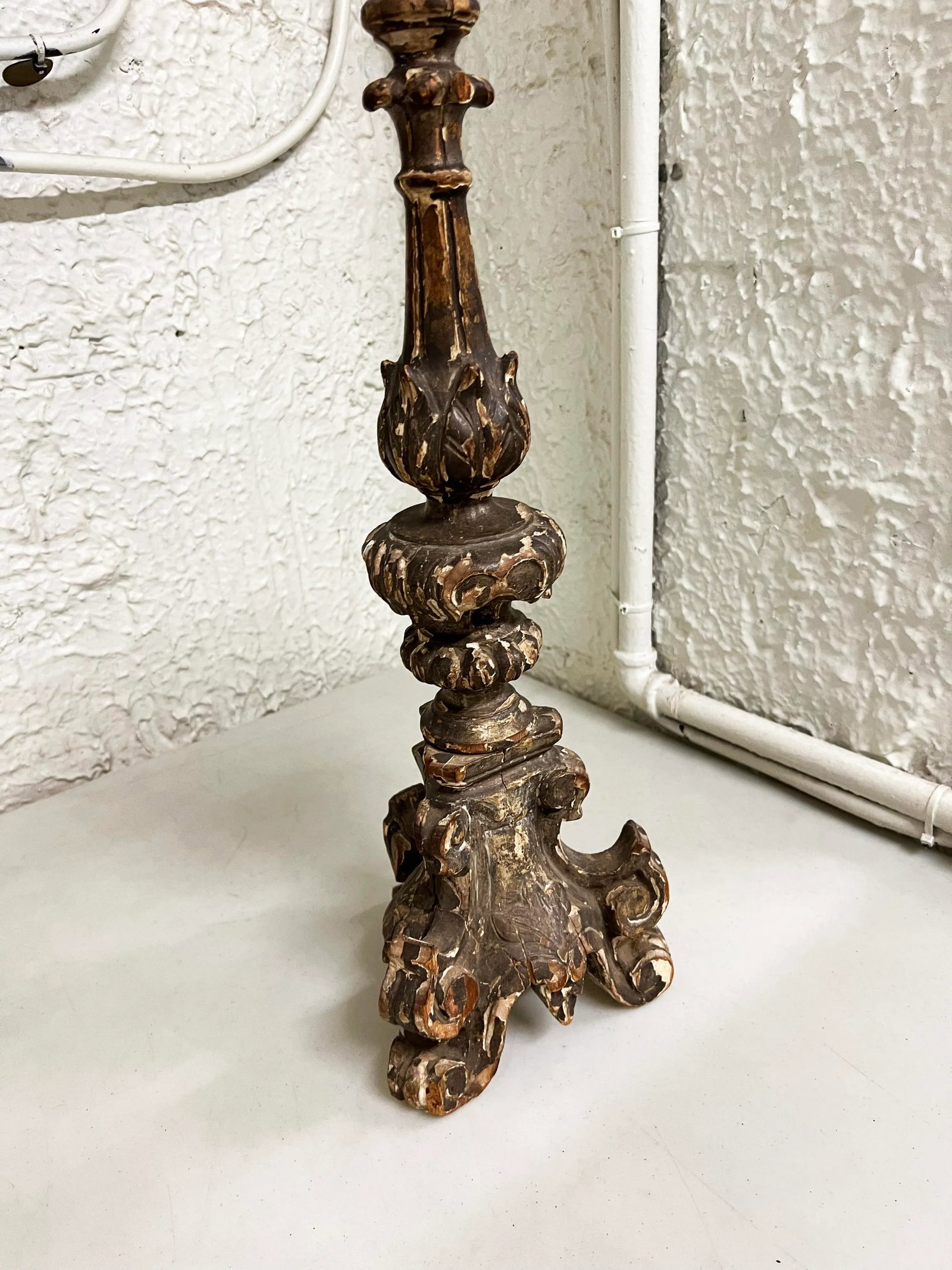 Antique Baroque Wooden Candle Holder - 7