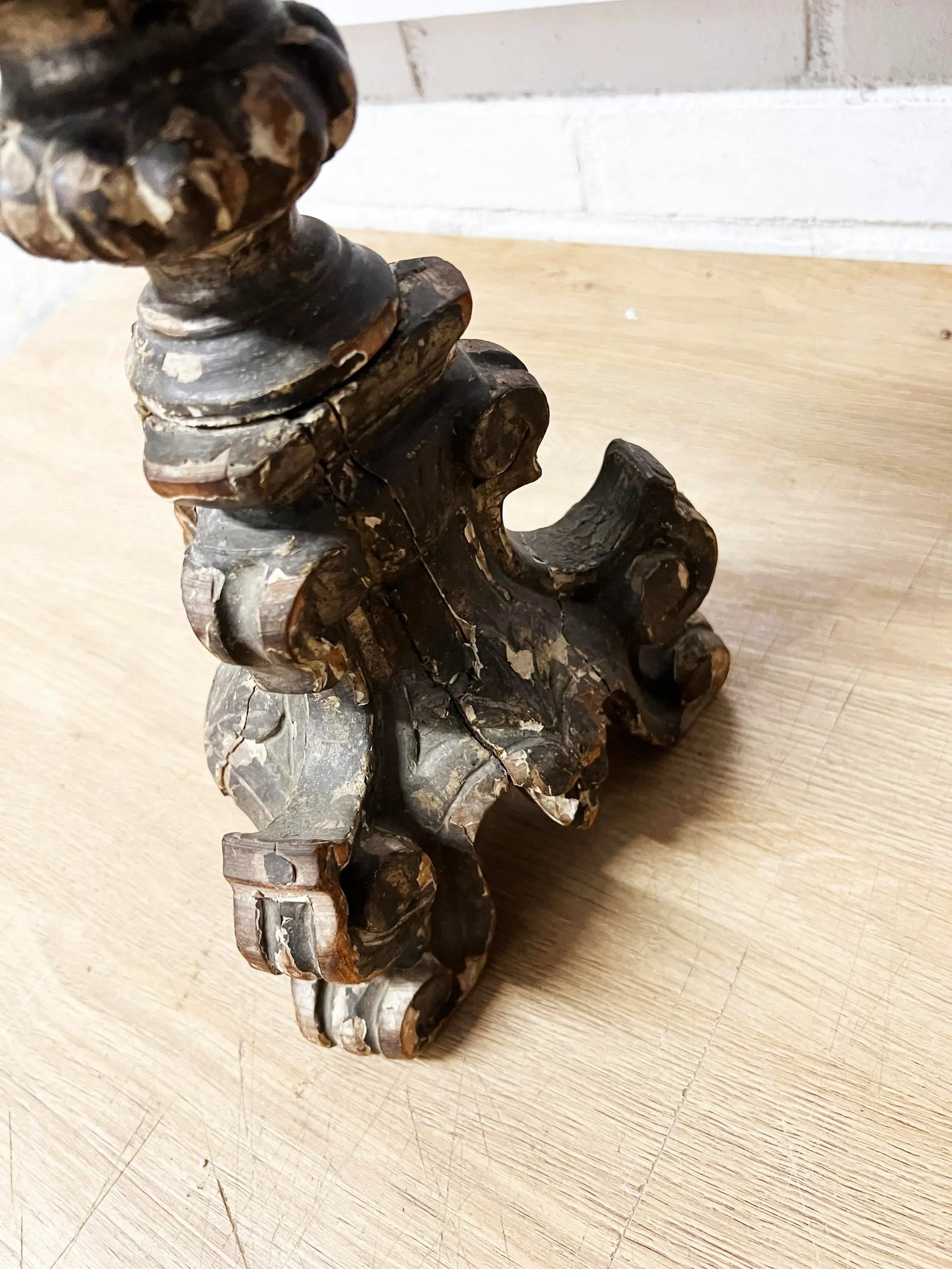 Antique Baroque Wooden Candle Holder - 9