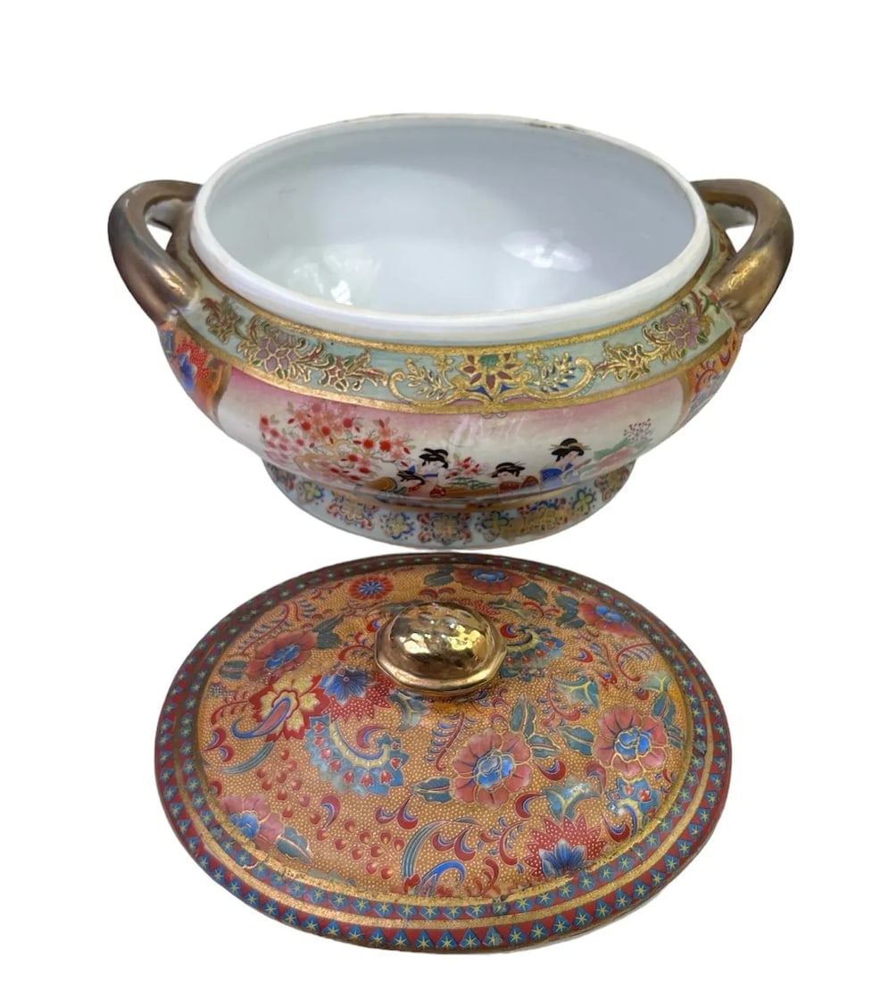 Early 1900s Antique Satsuma Style Tureen With Under Plate - 10