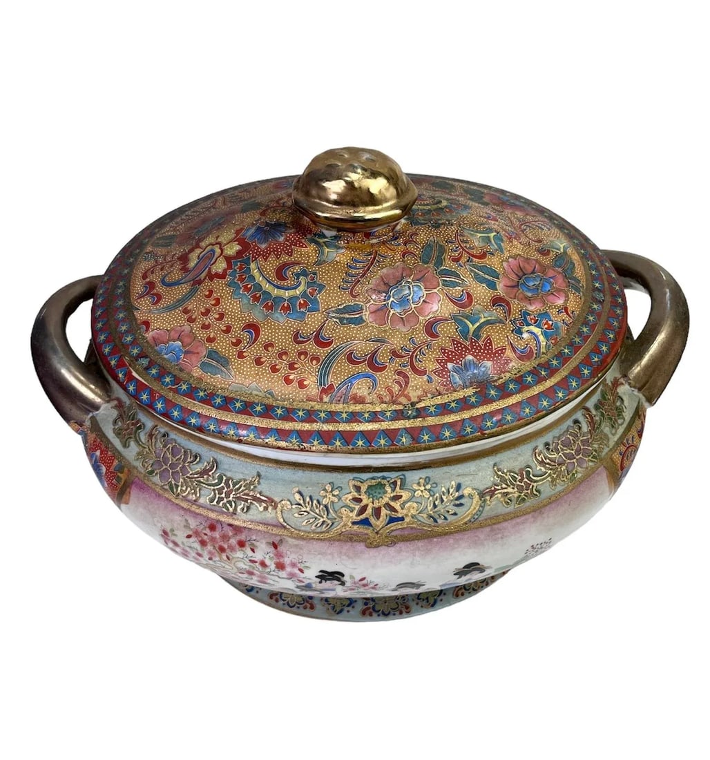 Early 1900s Antique Satsuma Style Tureen With Under Plate - 3