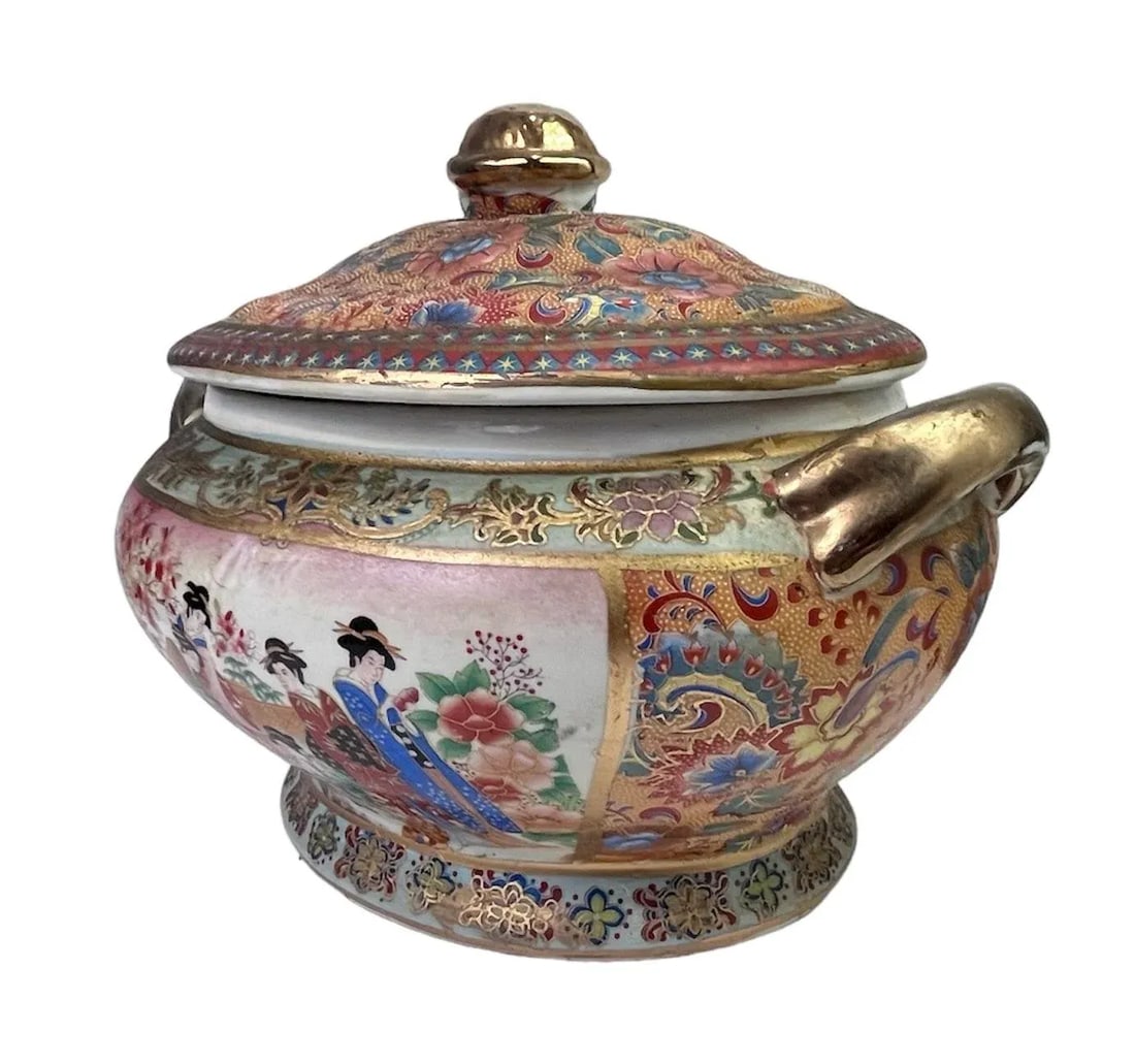 Early 1900s Antique Satsuma Style Tureen With Under Plate - 4