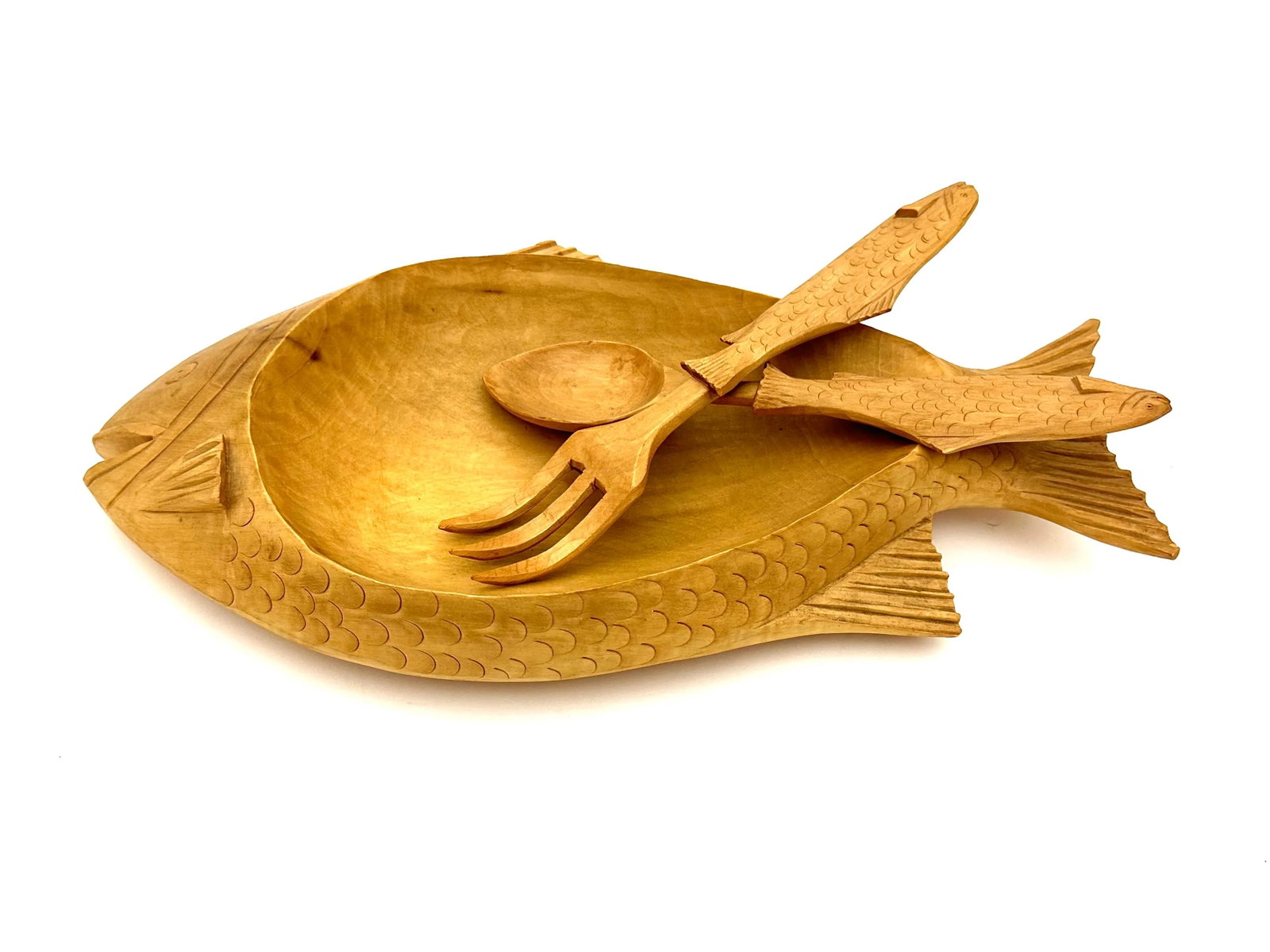 1960s Gerard Fortin Hand Carved Bowl & Utensils - 5