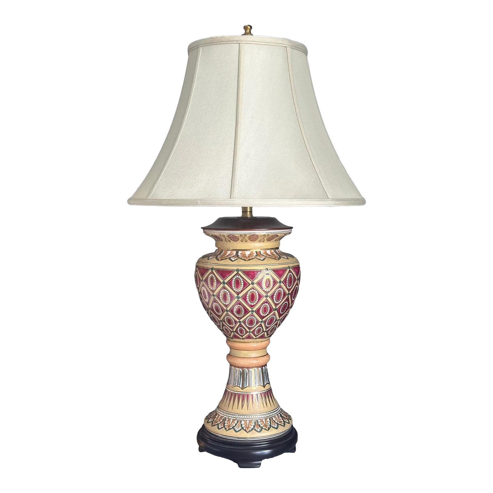 Vintage Hand-Painted Porcelain Lamp: Beautiful vintage, hand-painted porcelain lamp, with silk lampshade. Great condition. Rare find. Designer: Oriental Accent Since 1880. Condition: Imperfections: No Imperfections Condition Notes: Great
