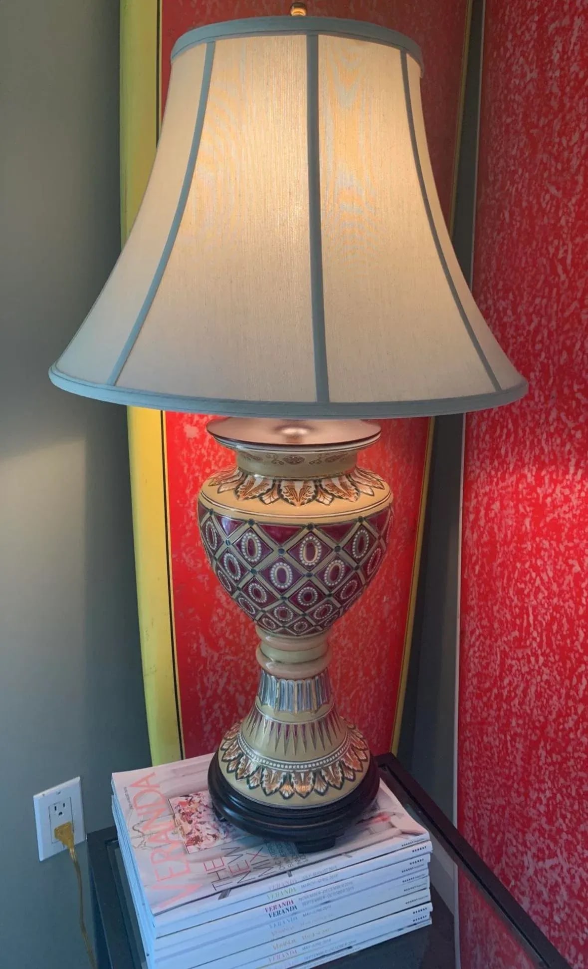 Vintage Hand-Painted Porcelain Lamp - 7