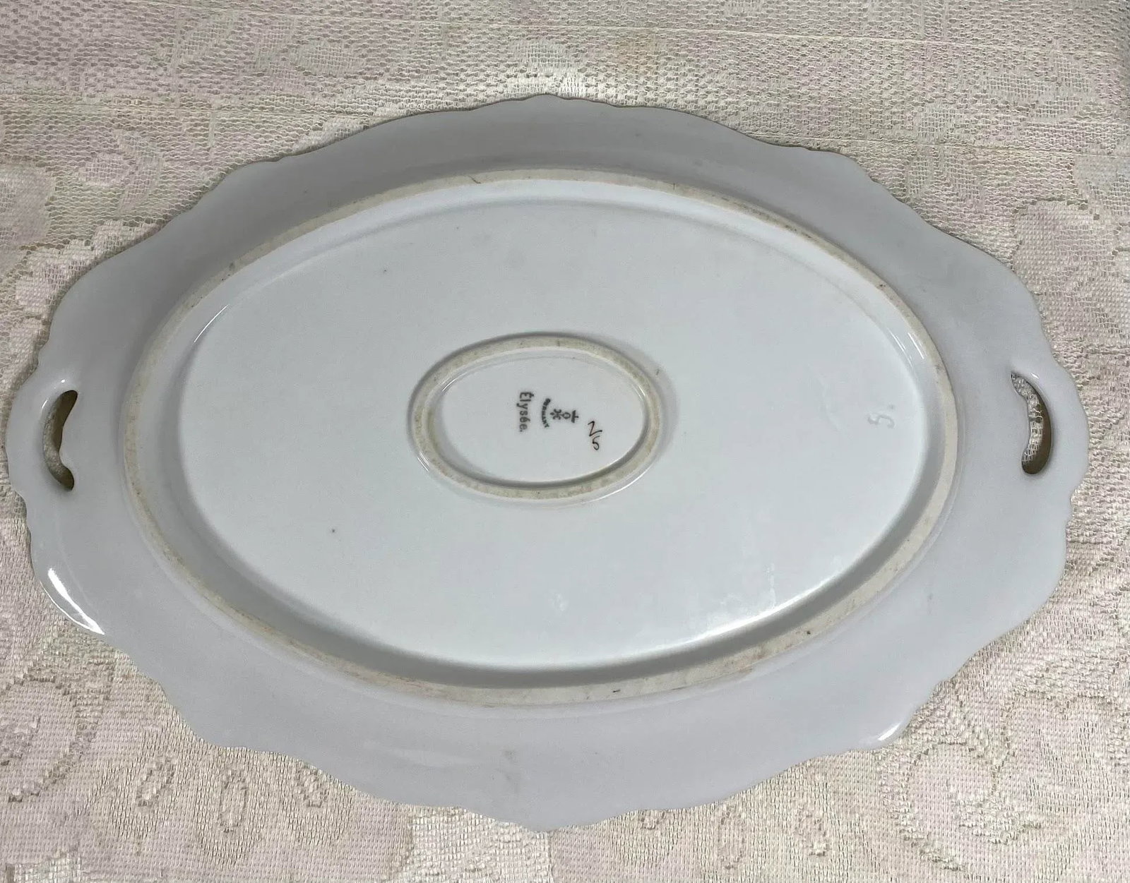 1930s Hermann Ohme "Elysee" Oval Platter - Pink & Green Underglaze Roses - Pink & Green Roses on Whi - 7
