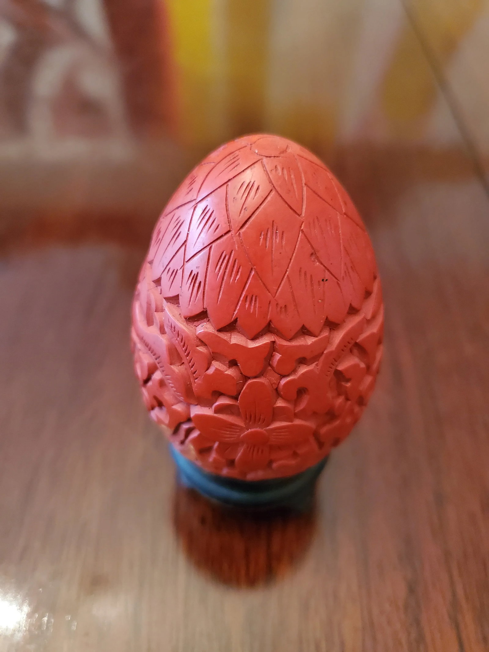 Vintage Chinese Cinnabar Lacquer Signed Egg Carved - 2