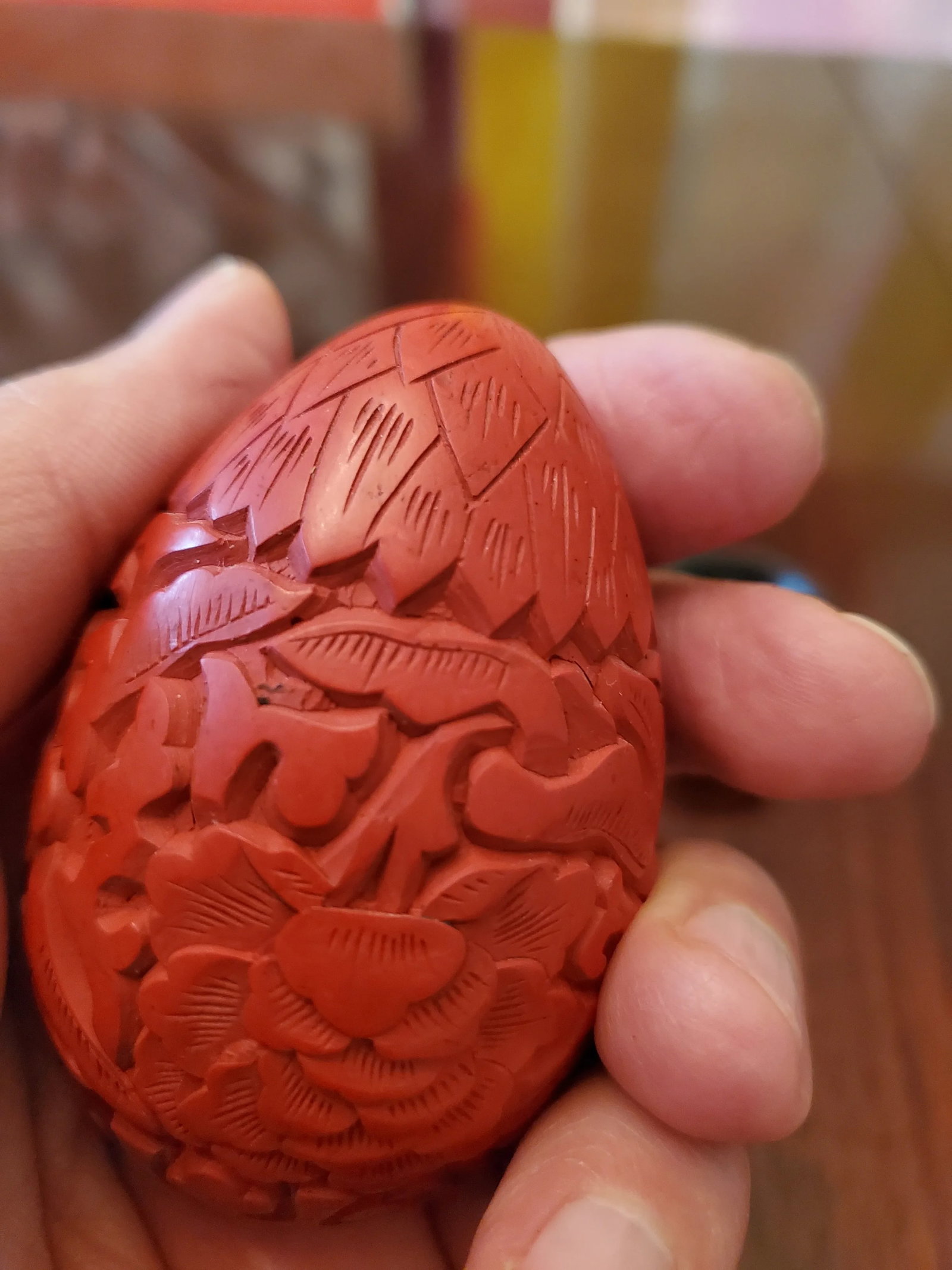 Vintage Chinese Cinnabar Lacquer Signed Egg Carved - 6