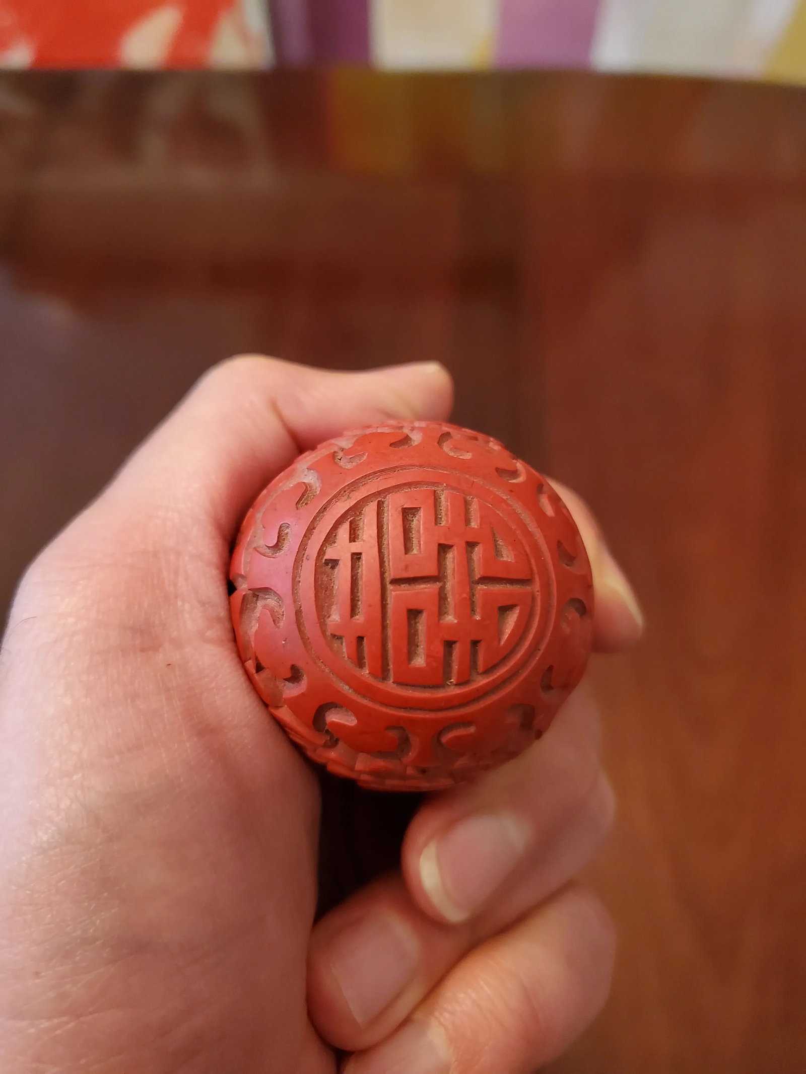 Vintage Chinese Cinnabar Lacquer Signed Egg Carved - 7