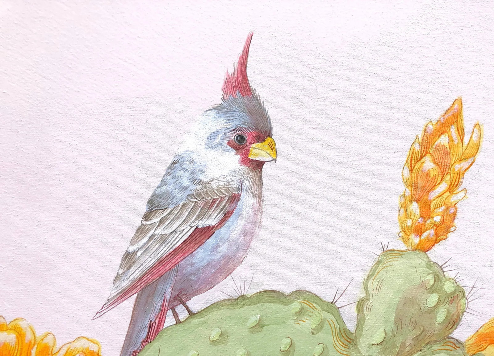 "Sonoran Oasis" Desert Owl Painting in the Chinoiserie Style by Allison Cosmos - 4