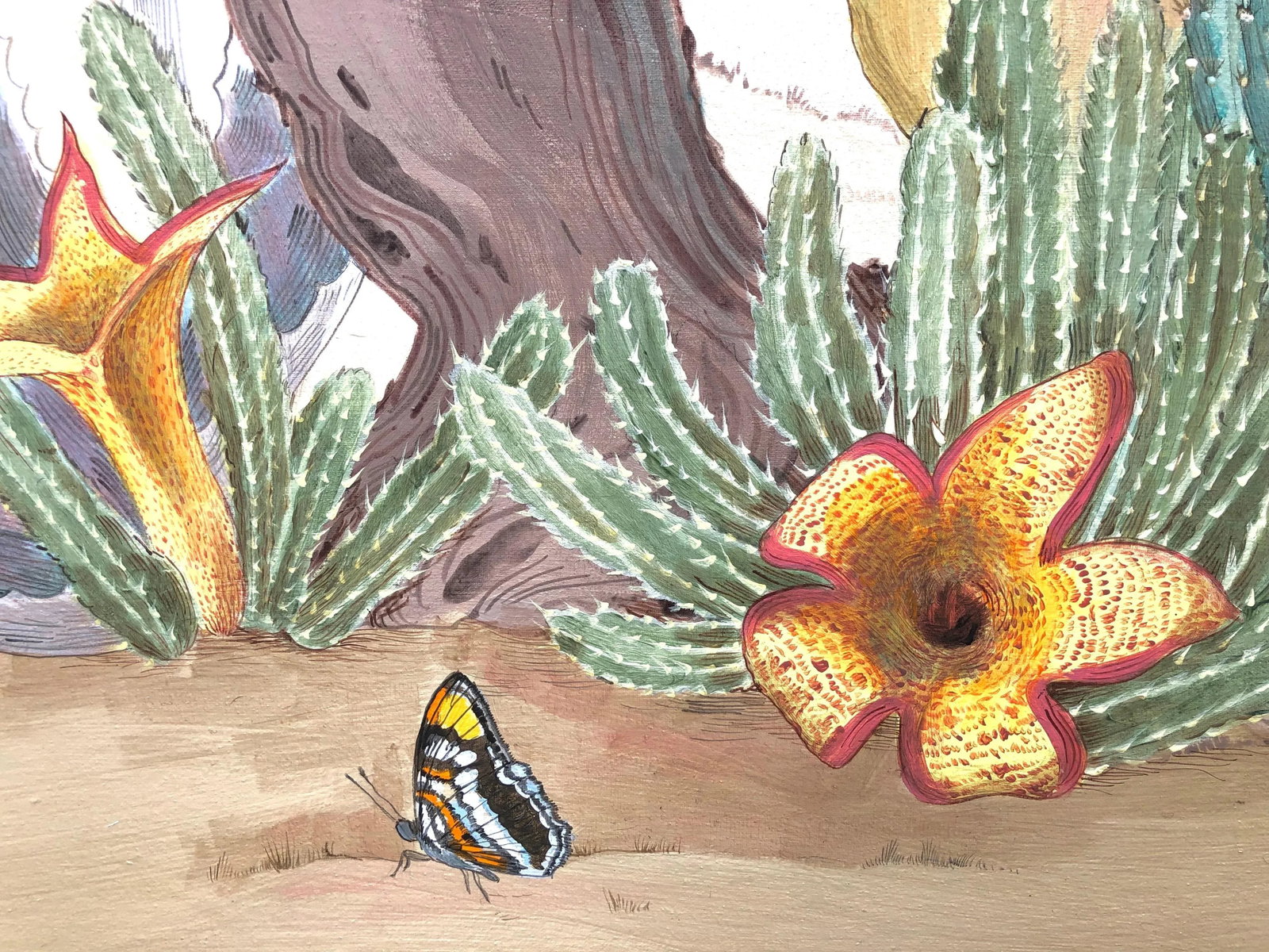 "Sonoran Oasis" Desert Owl Painting in the Chinoiserie Style by Allison Cosmos - 6
