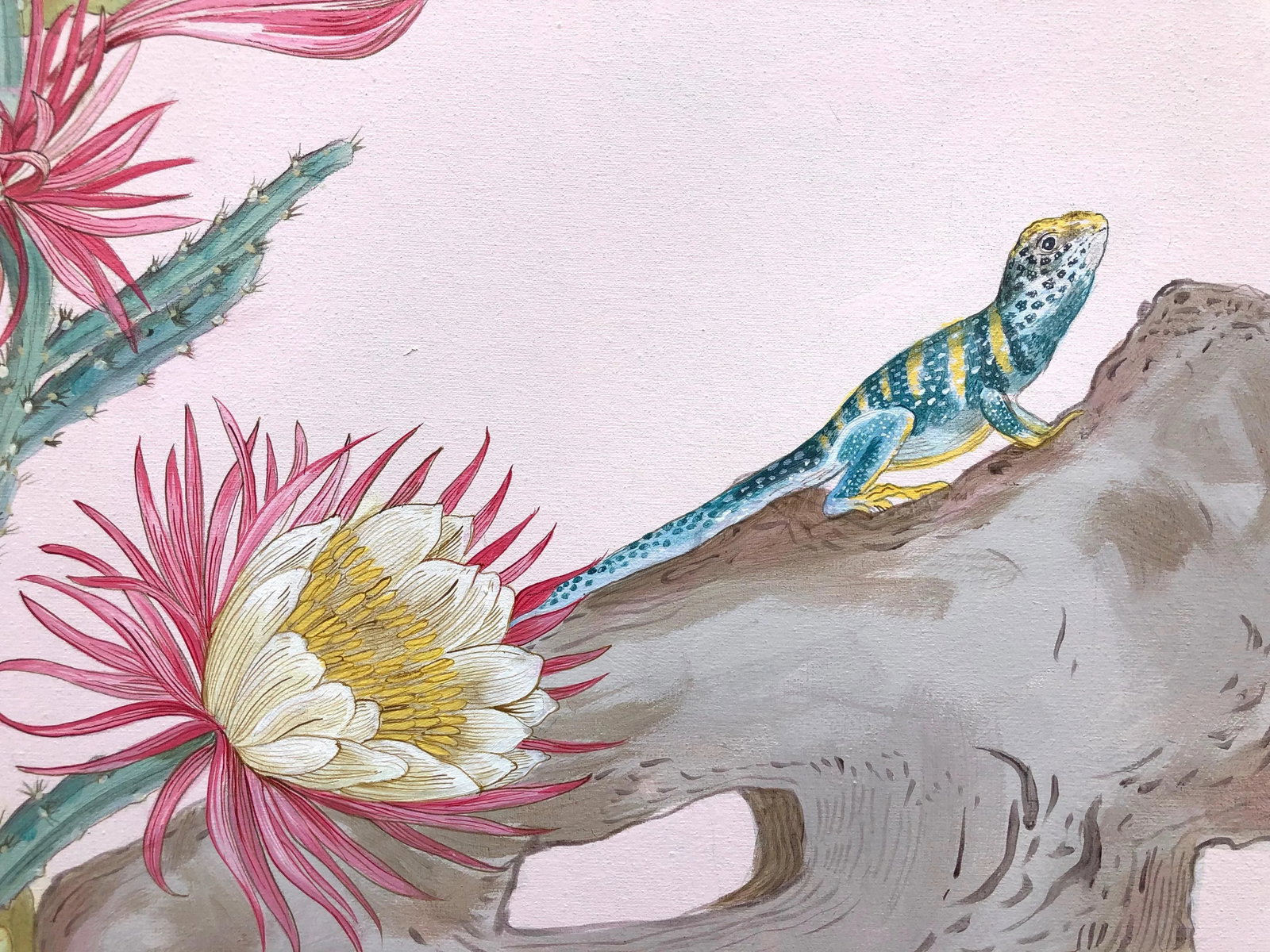 "Sonoran Oasis" Desert Owl Painting in the Chinoiserie Style by Allison Cosmos - 7
