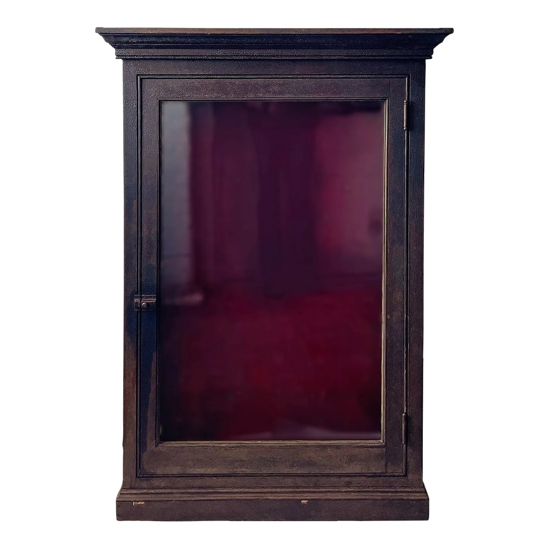 Antique Large Cabinet With Original Glass: Antique wooden showcase with original wavy glass door. Varnish surface is distressed and could use surface restoration. Structurally sound. Condition: Alterations: Original Condition Unaltered