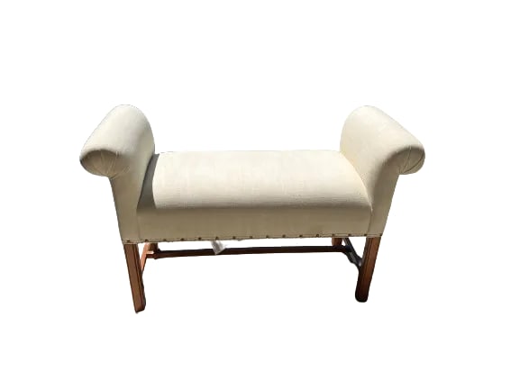Bench Rolled Arm Upholstered by Ethan Allen: Check out this gorgeous double rolled arm bench by Ethan Allen- made to last. This look is versatile enough to blend with many styles. Adorn your entry or pull up for extra seating, its perfect for