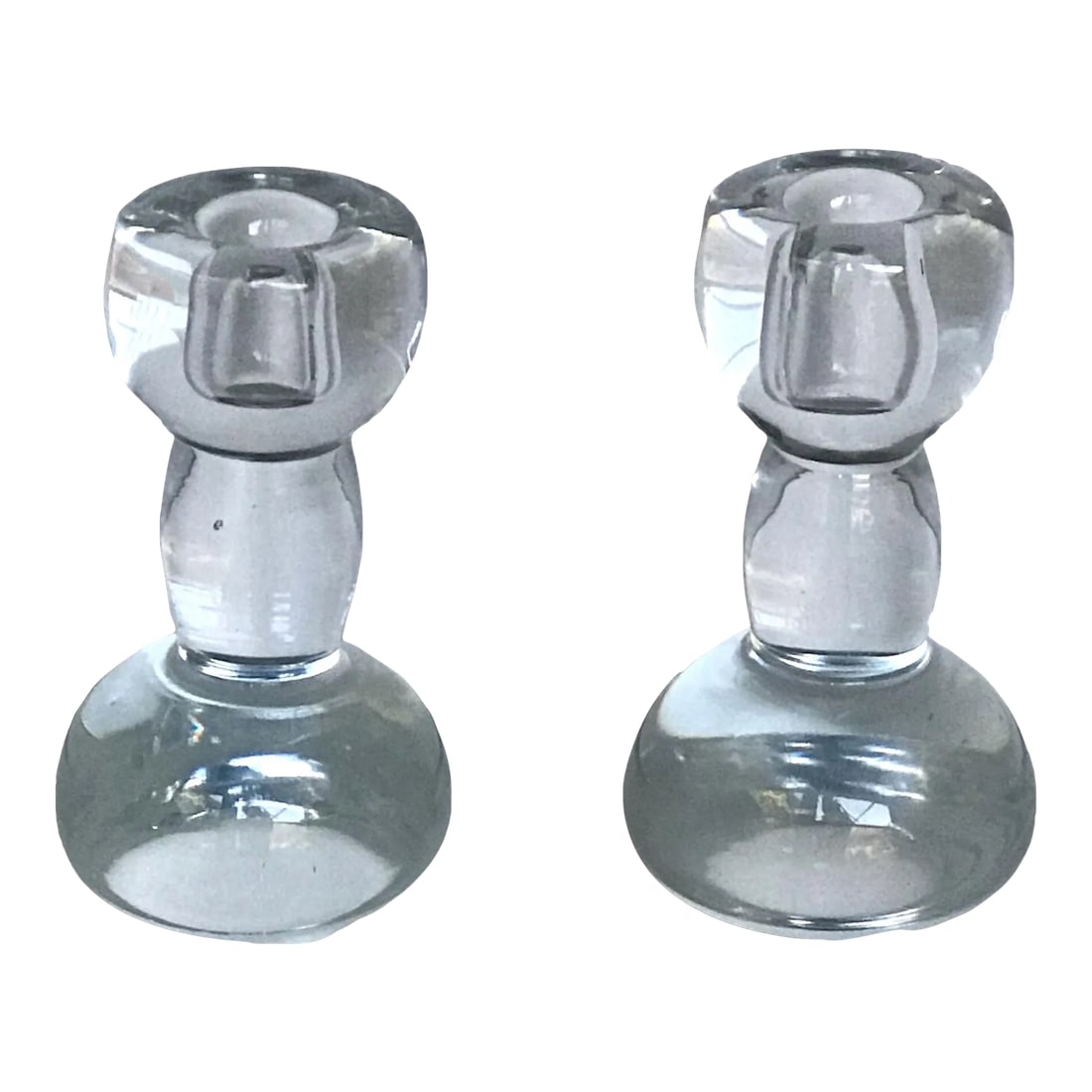 Pair Art Deco Modern Swedish Crystal Candleholders Dumbell Shaped 1940s (1 of 11)
