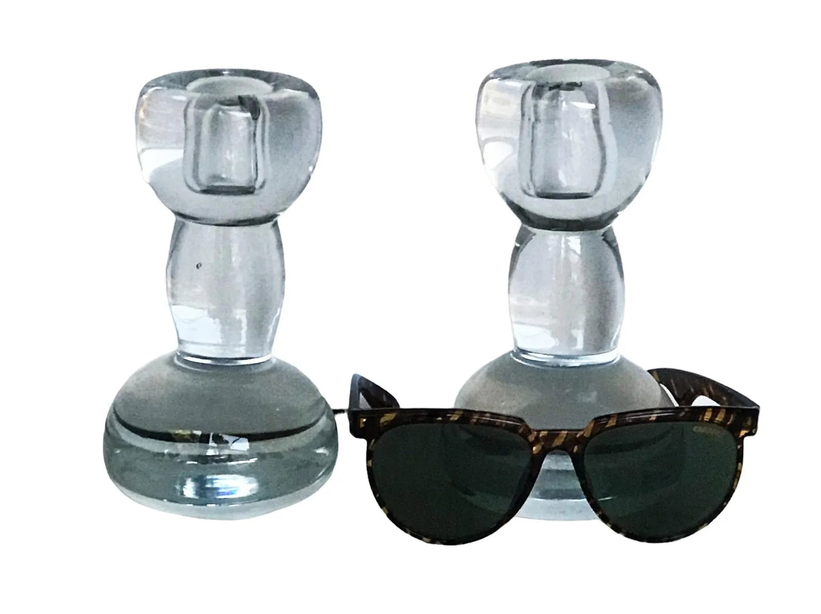 Pair Art Deco Modern Swedish Crystal Candleholders Dumbell Shaped 1940s - 2