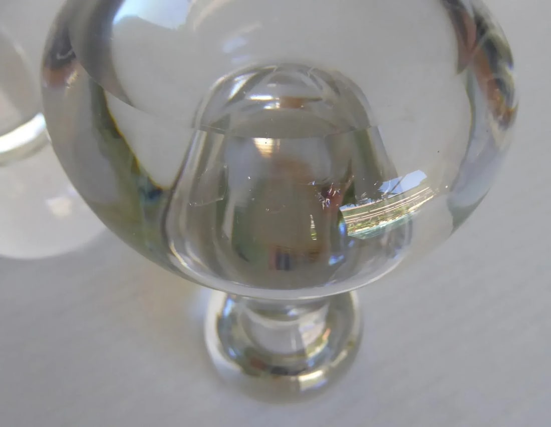 Pair Art Deco Modern Swedish Crystal Candleholders Dumbell Shaped 1940s - 5