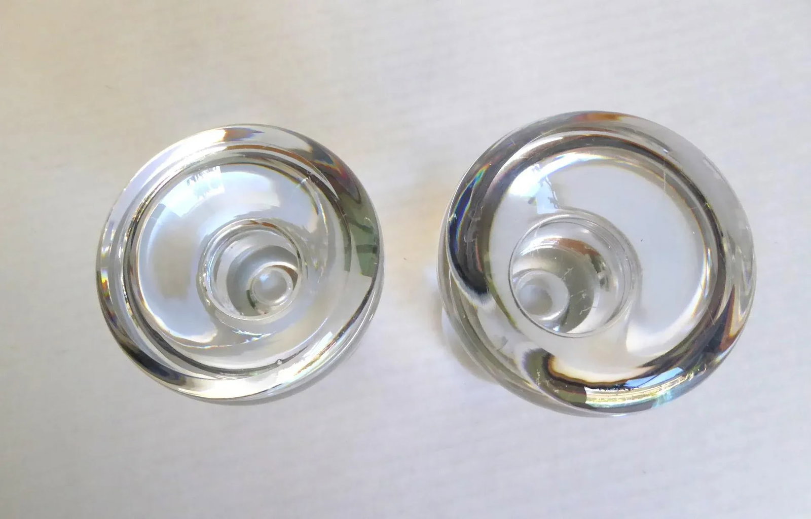 Pair Art Deco Modern Swedish Crystal Candleholders Dumbell Shaped 1940s - 6
