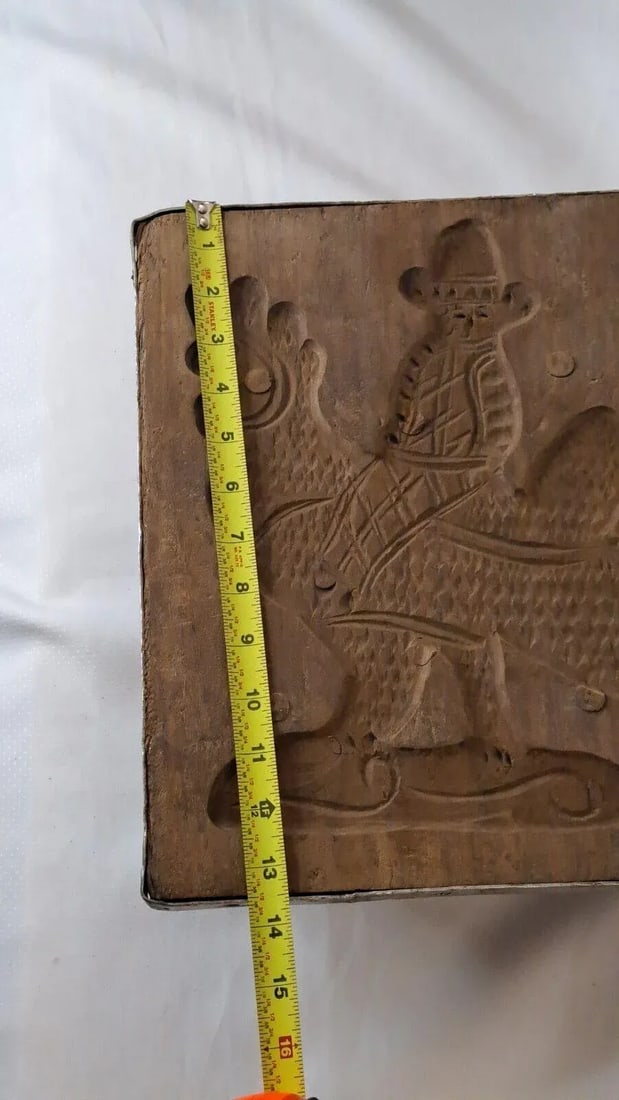 Antique Carved Wood a Man Riding Rooster Springerle Cookie Board Mold Folk Art, 18th Century - 11