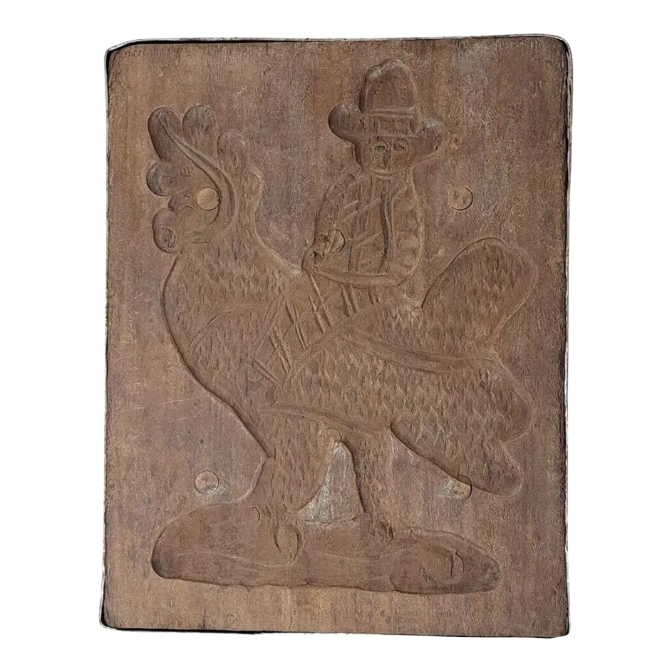 Antique Carved Wood a Man Riding Rooster Springerle Cookie Board Mold Folk Art, 18th Century: SKU: OT2508 Antique Carved Wood A Man Riding Rooster Springerle Cookie Board Mold Folk Art 18th Century Beautifully hand-carved primitive antique Springerle Cookie Board Mold is a nice example of tree