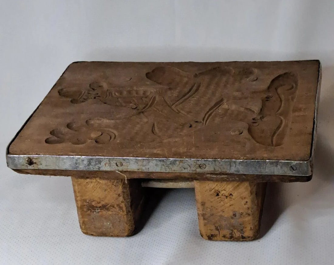 Antique Carved Wood a Man Riding Rooster Springerle Cookie Board Mold Folk Art, 18th Century - 6
